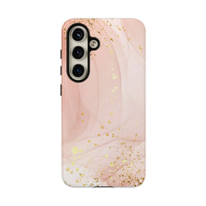 Rose Gold Marble Tough Case – Pink Marble Phone Case with Gold Glitter Accents