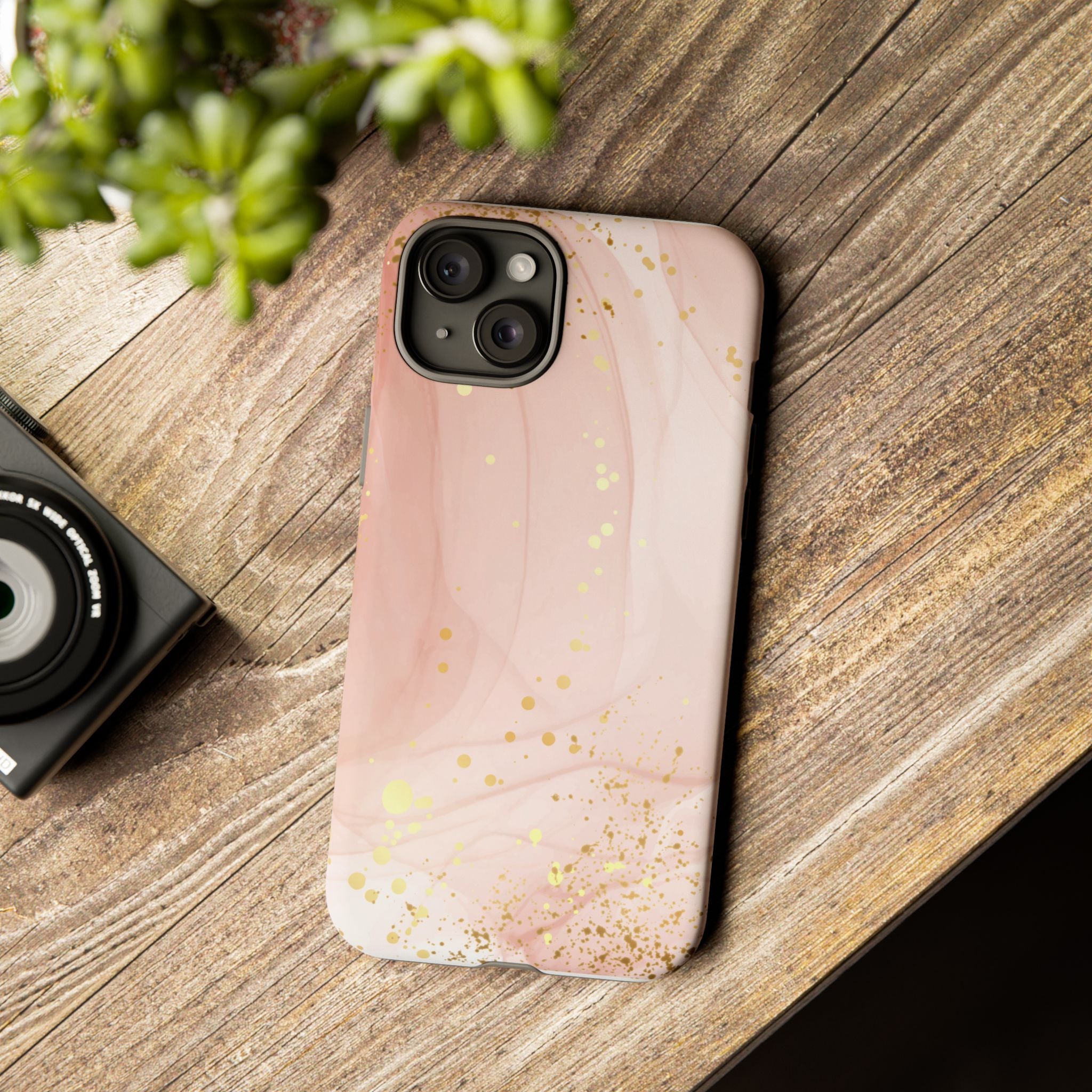 Rose Gold Marble Tough Case – Pink Marble Phone Case with Gold Glitter Accents