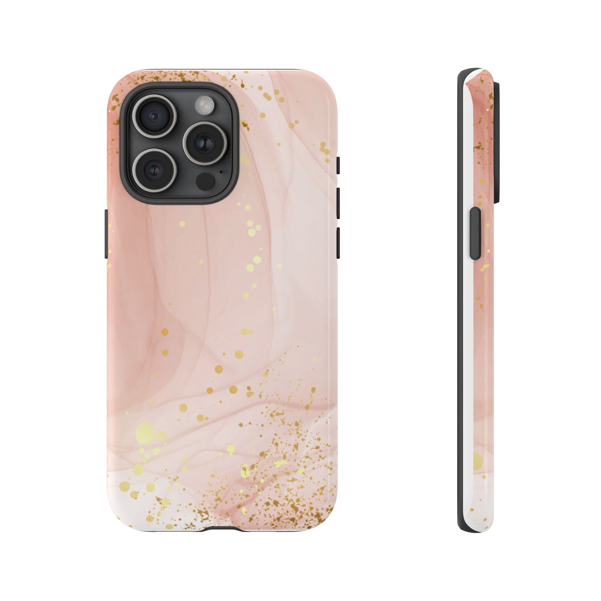 Rose Gold Marble Tough Case – Pink Marble Phone Case with Gold Glitter Accents