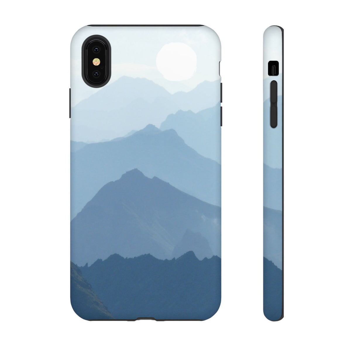 Mountain Sunrise Tough Phone Case — Blue Layered Peaks Protective Cover