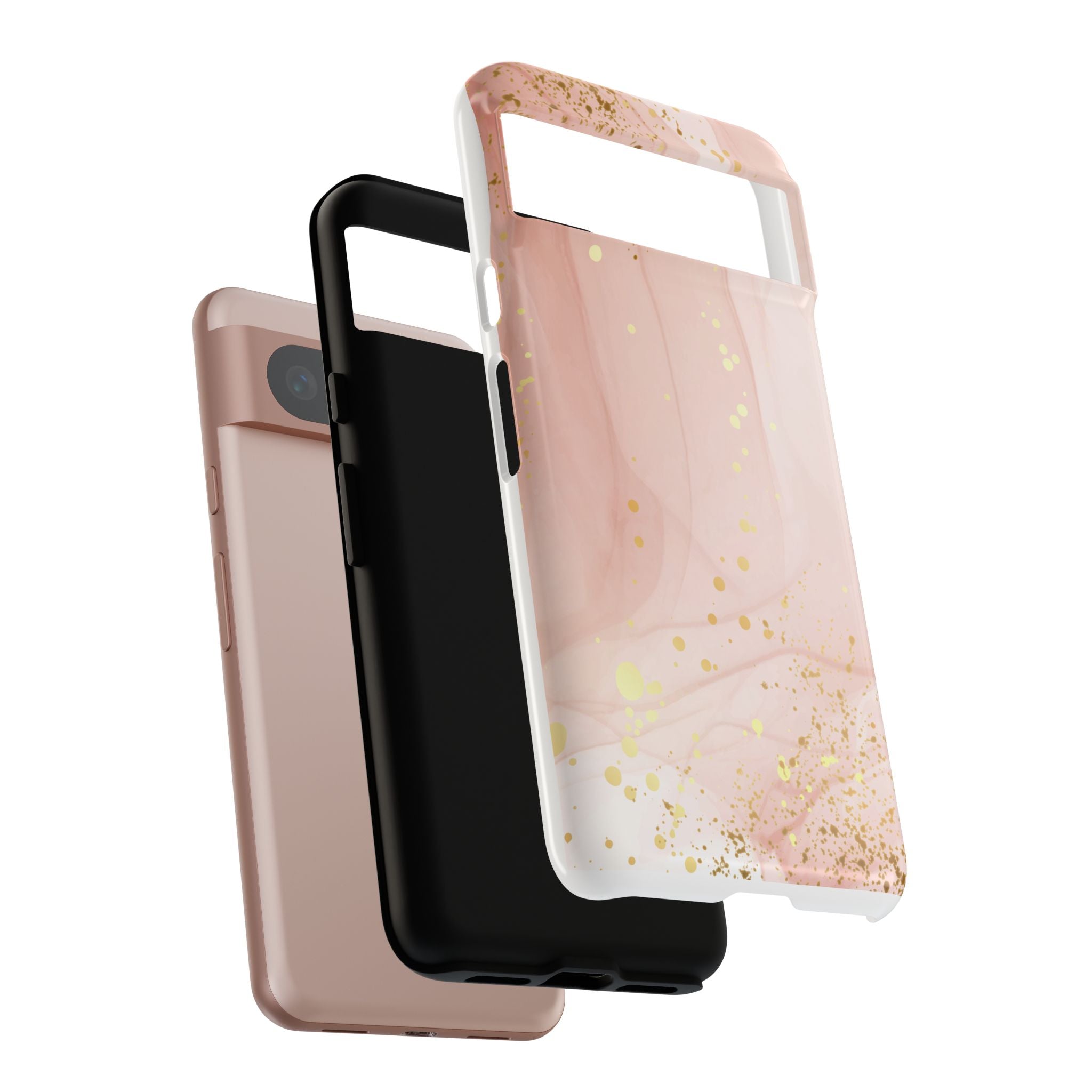Rose Gold Marble Tough Case – Pink Marble Phone Case with Gold Glitter Accents