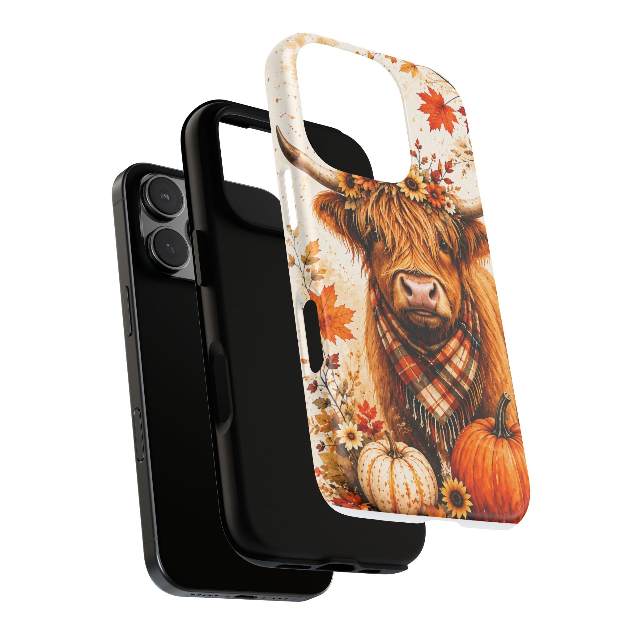 Autumn Highland Cow Phone Case — Fall Pumpkin & Sunflower Tough Case