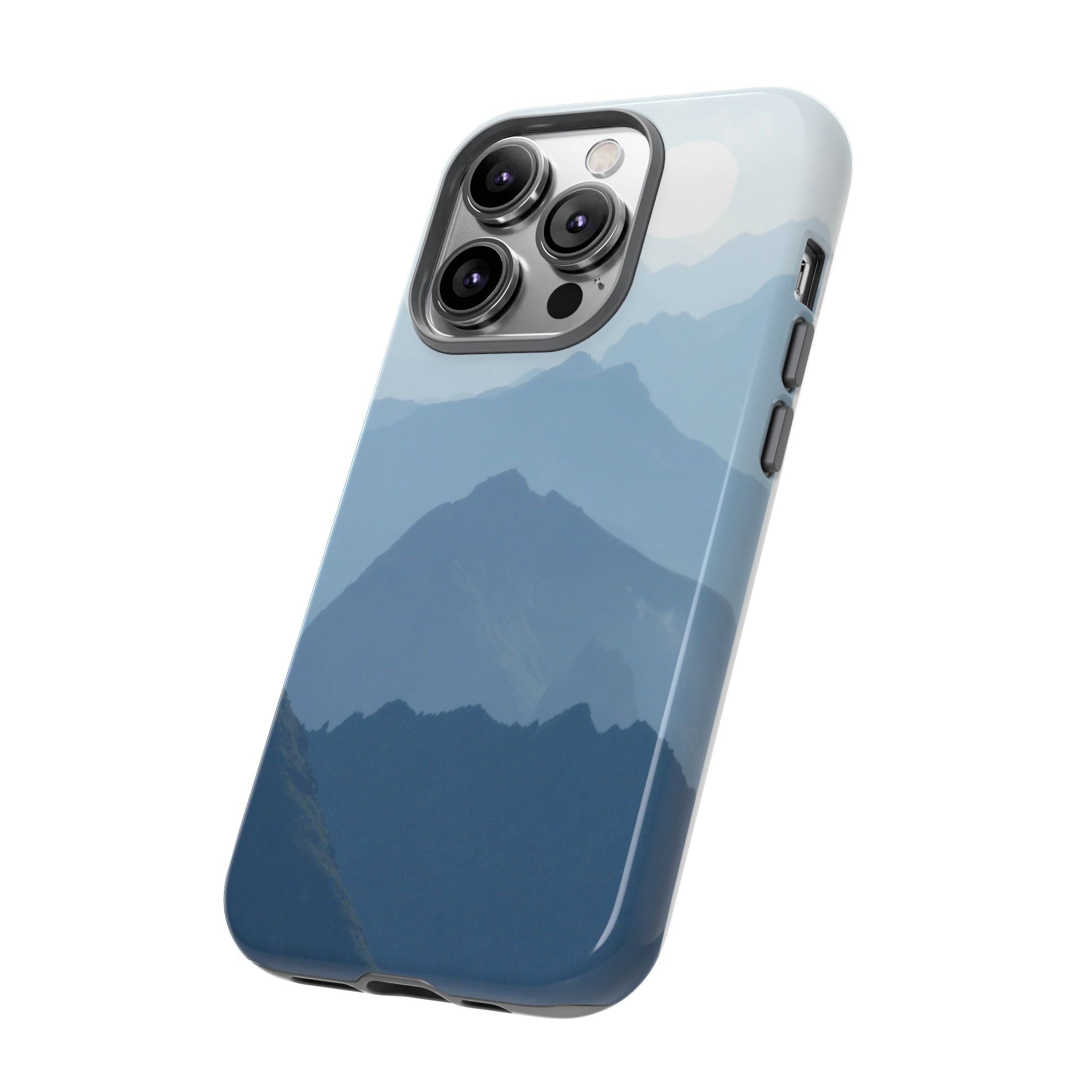 Mountain Sunrise Tough Phone Case — Blue Layered Peaks Protective Cover
