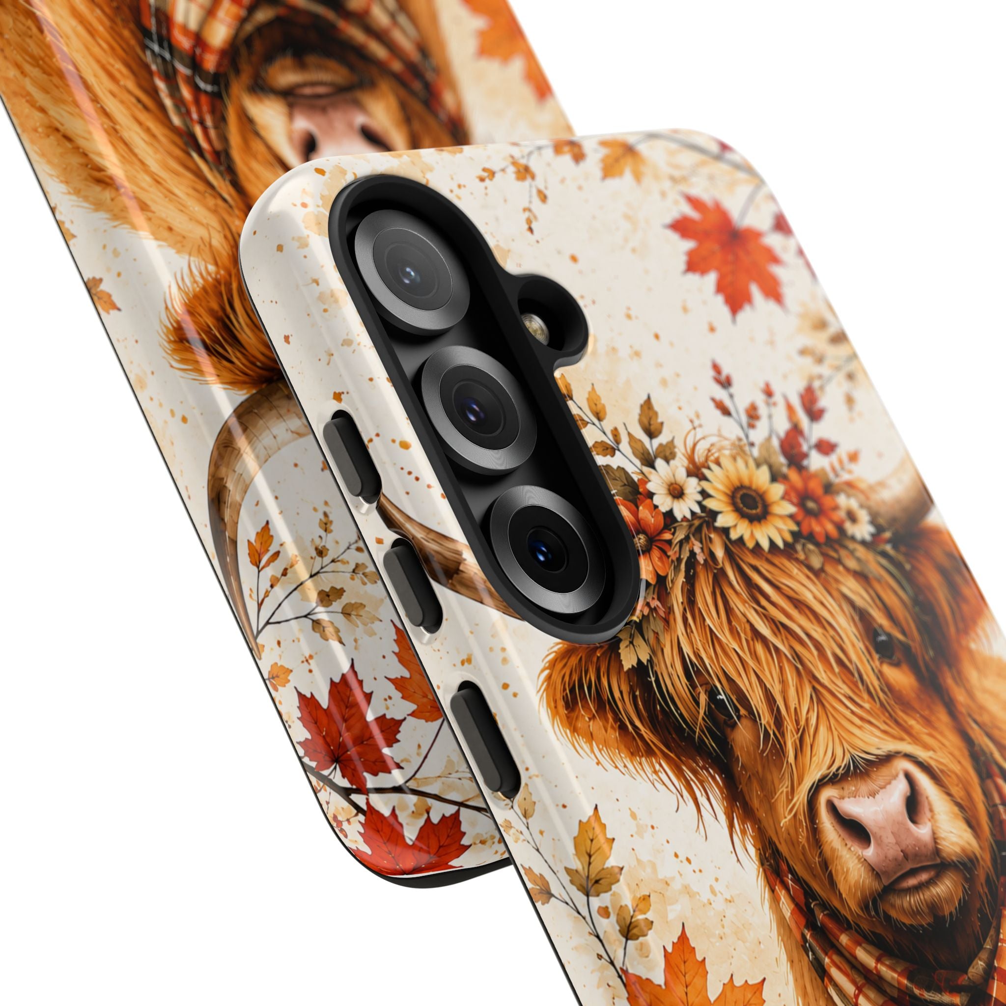 Autumn Highland Cow Phone Case — Fall Pumpkin & Sunflower Tough Case