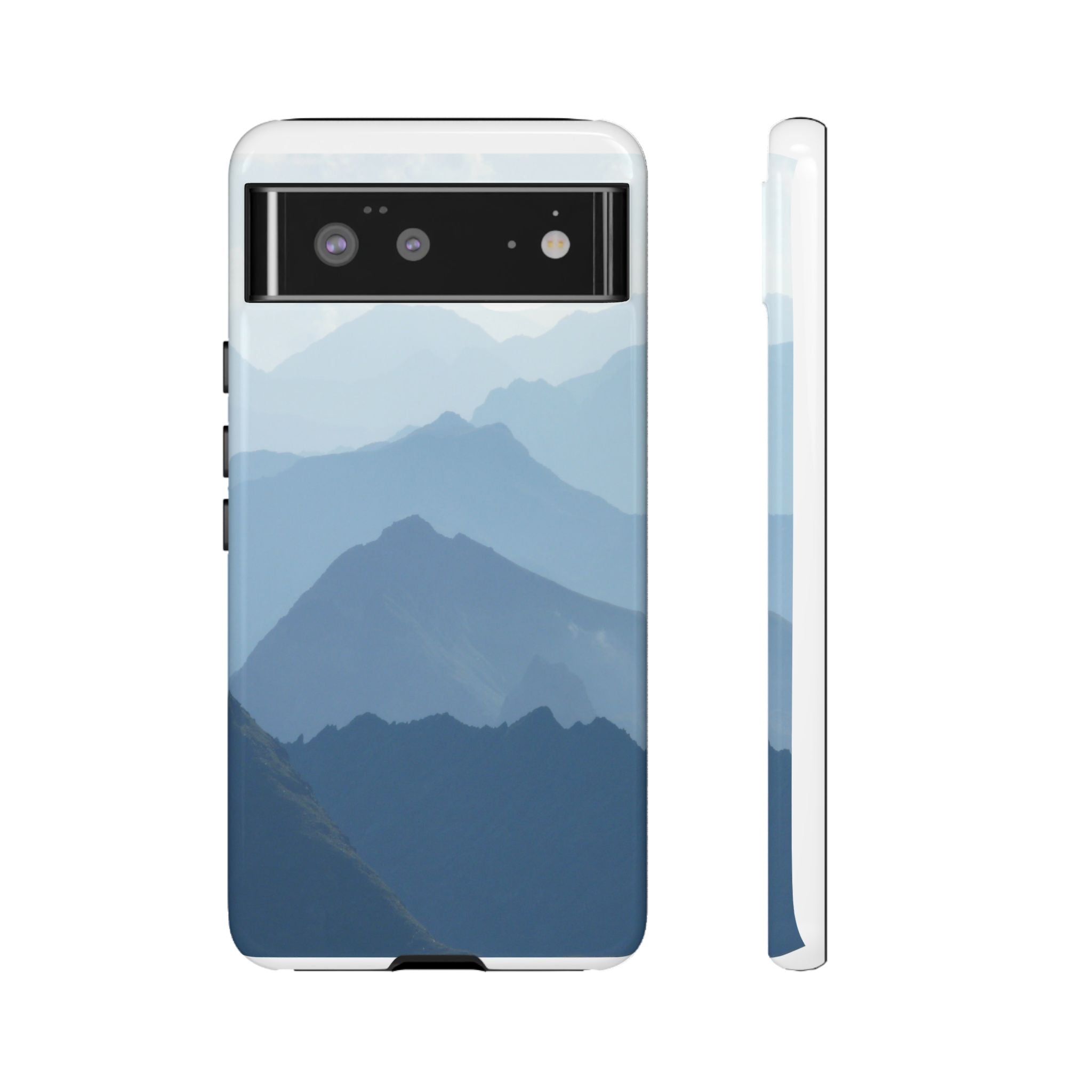 Mountain Sunrise Tough Phone Case — Blue Layered Peaks Protective Cover