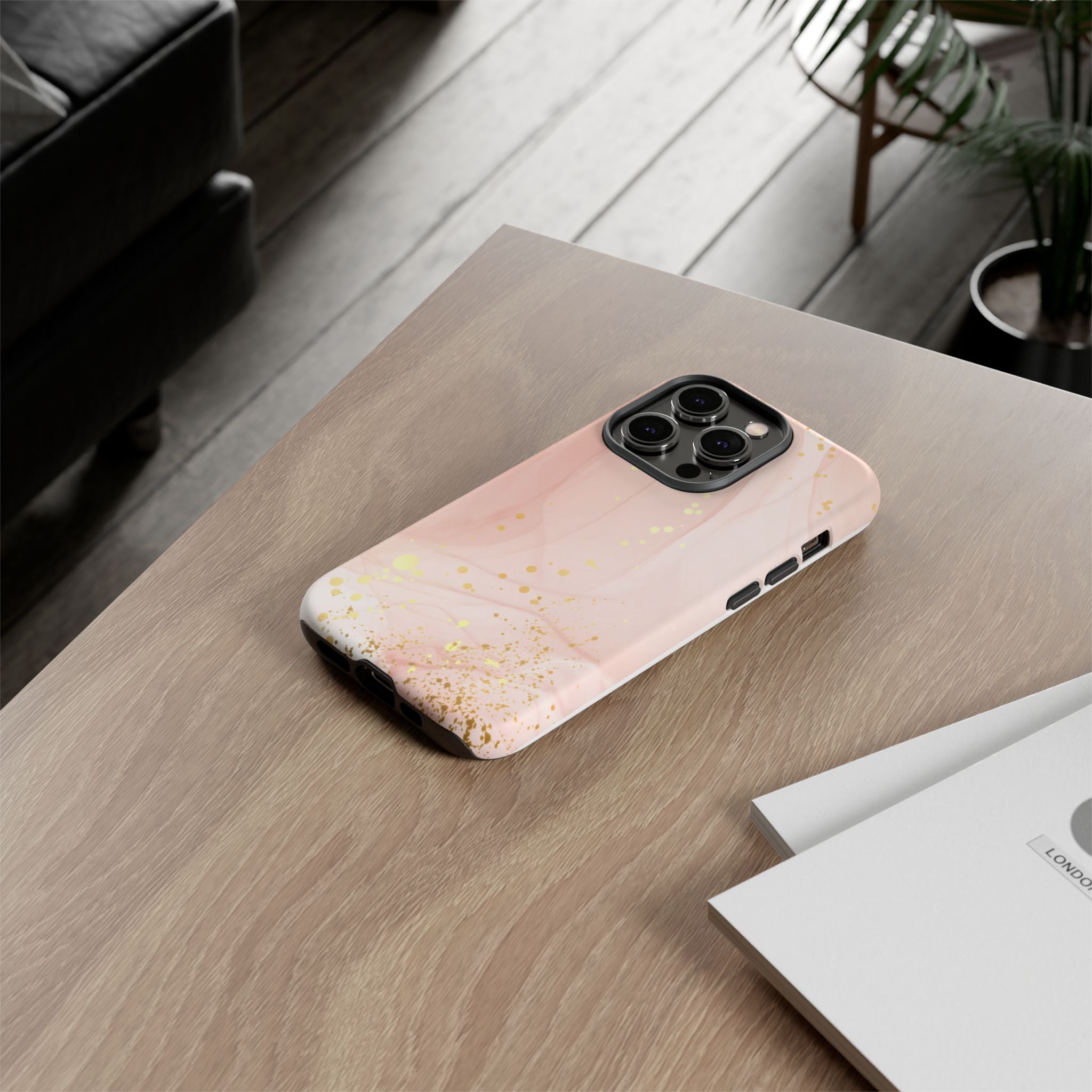 Rose Gold Marble Tough Case – Pink Marble Phone Case with Gold Glitter Accents