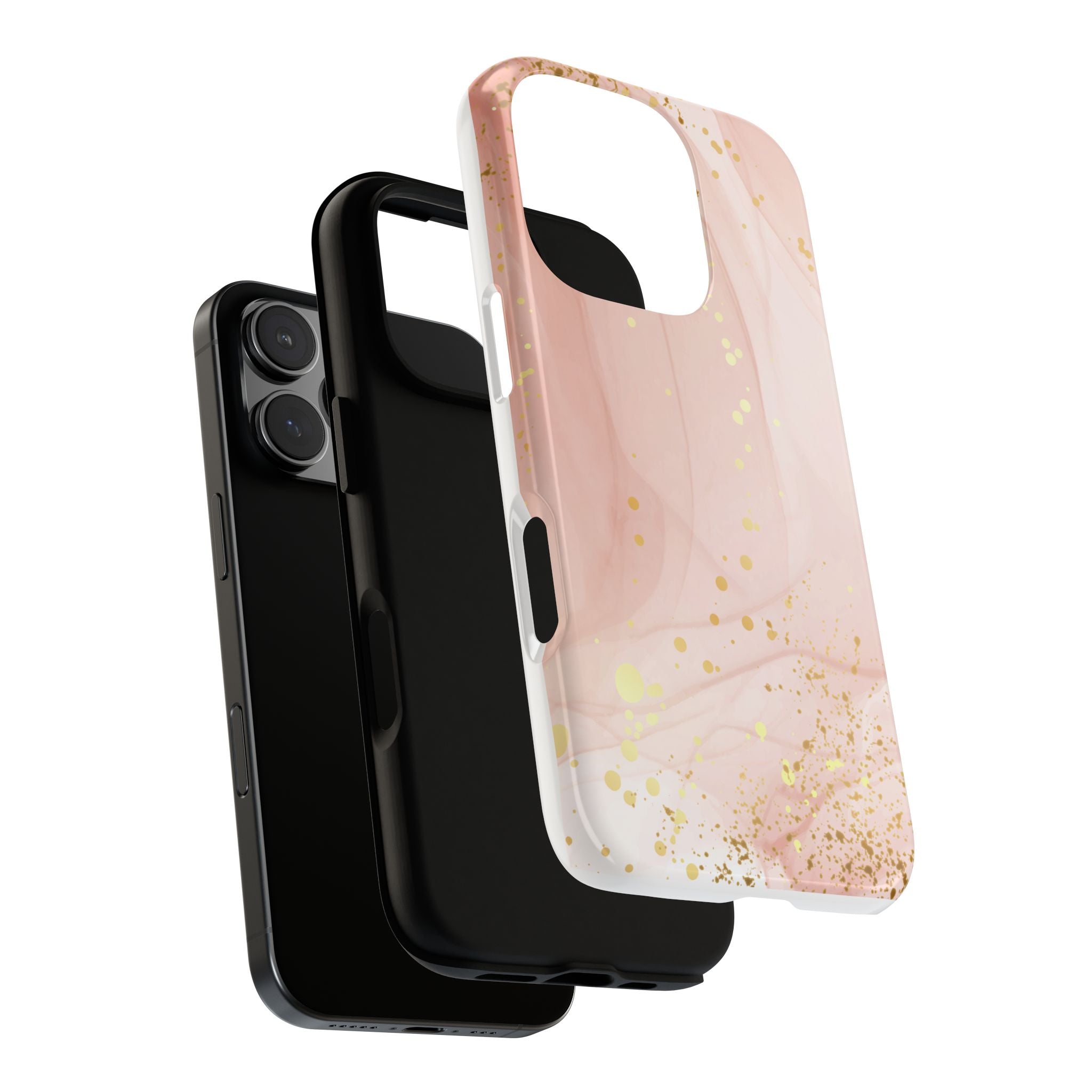 Rose Gold Marble Tough Case – Pink Marble Phone Case with Gold Glitter Accents