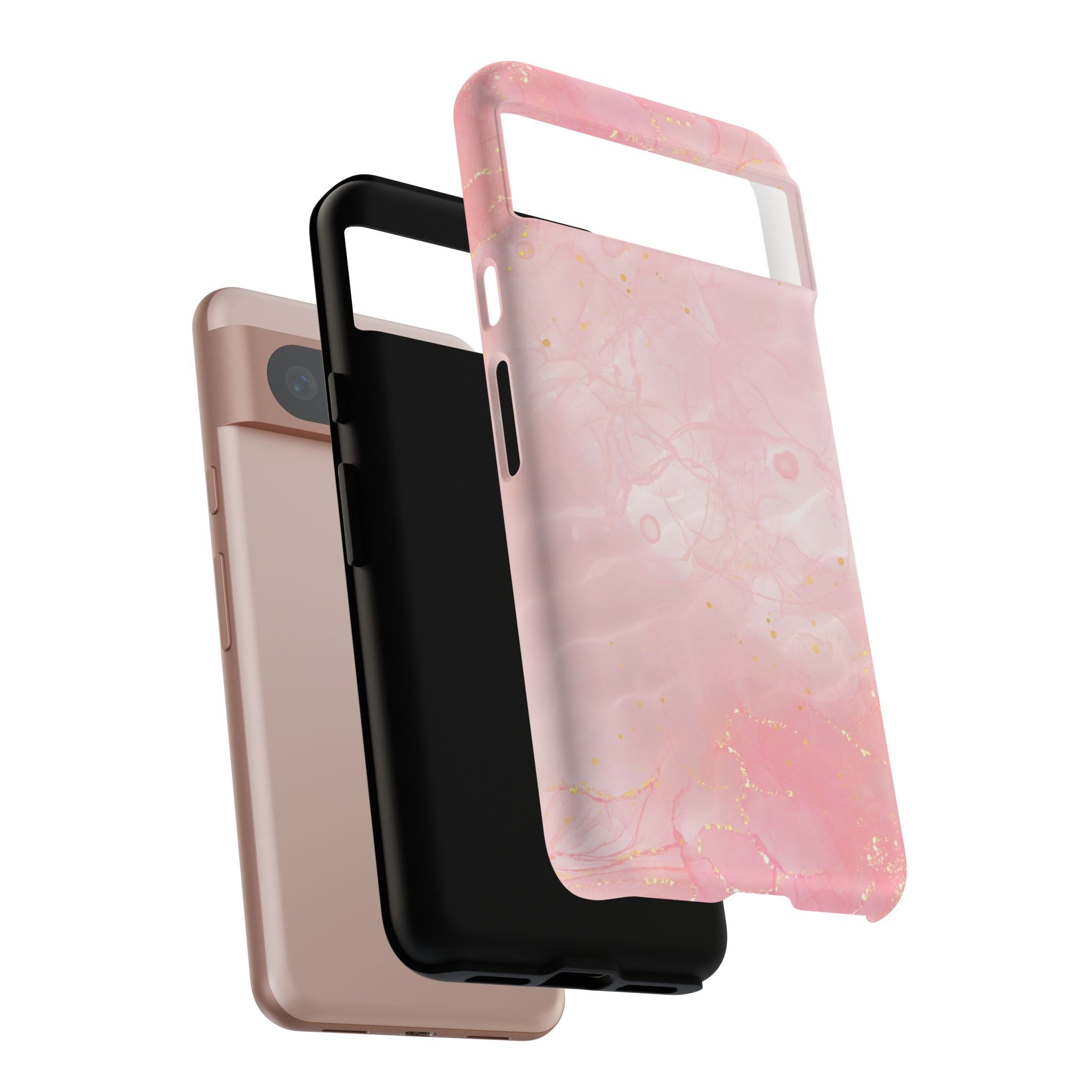 Pink Marble Tough Phone Case — Protective iPhone Cover with Gold Vein Design