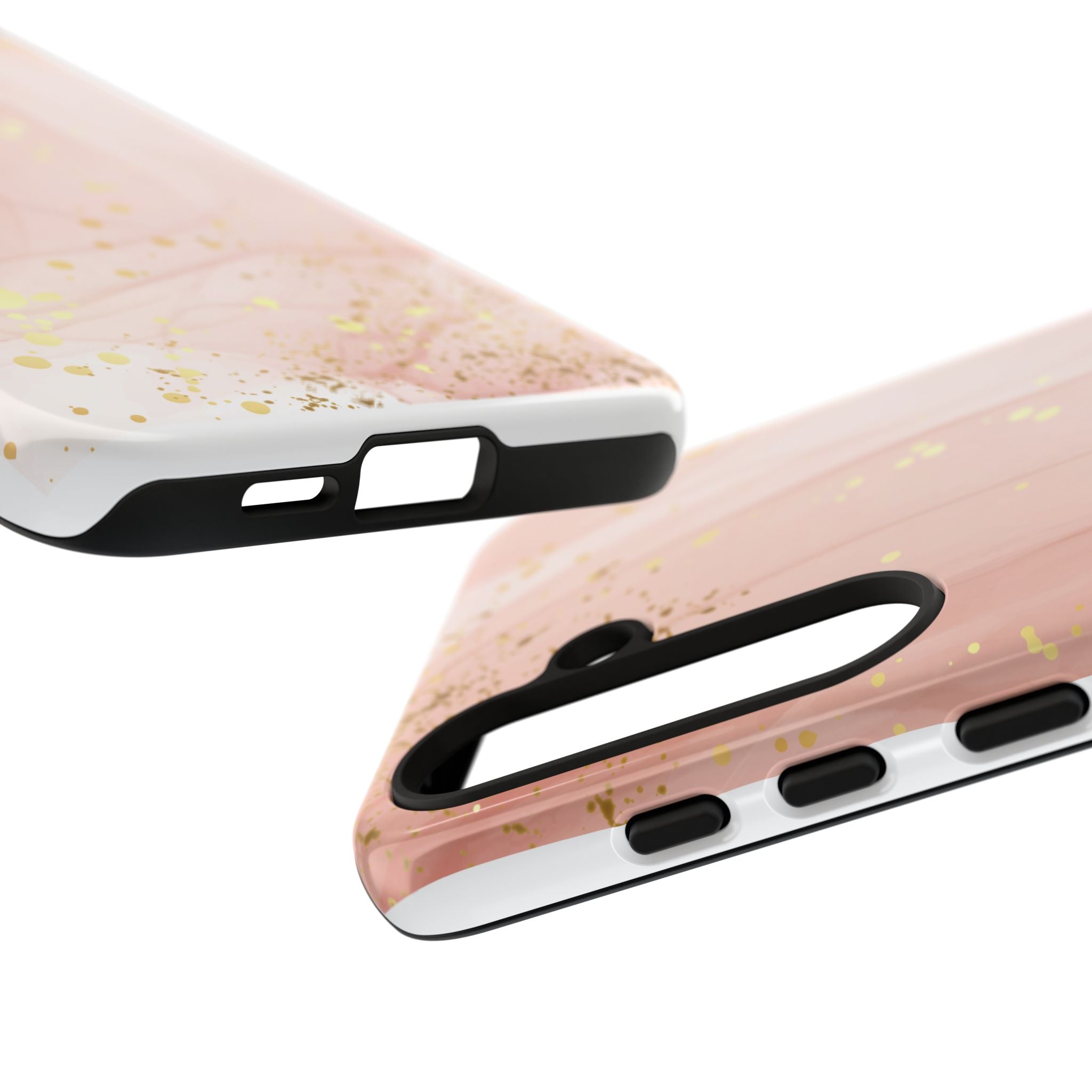 Rose Gold Marble Tough Case – Pink Marble Phone Case with Gold Glitter Accents