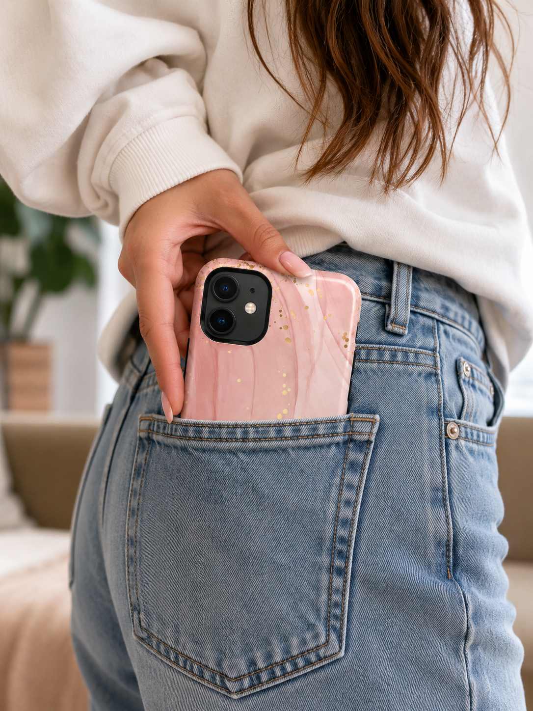 Rose Gold Marble Tough Case – Pink Marble Phone Case with Gold Glitter Accents
