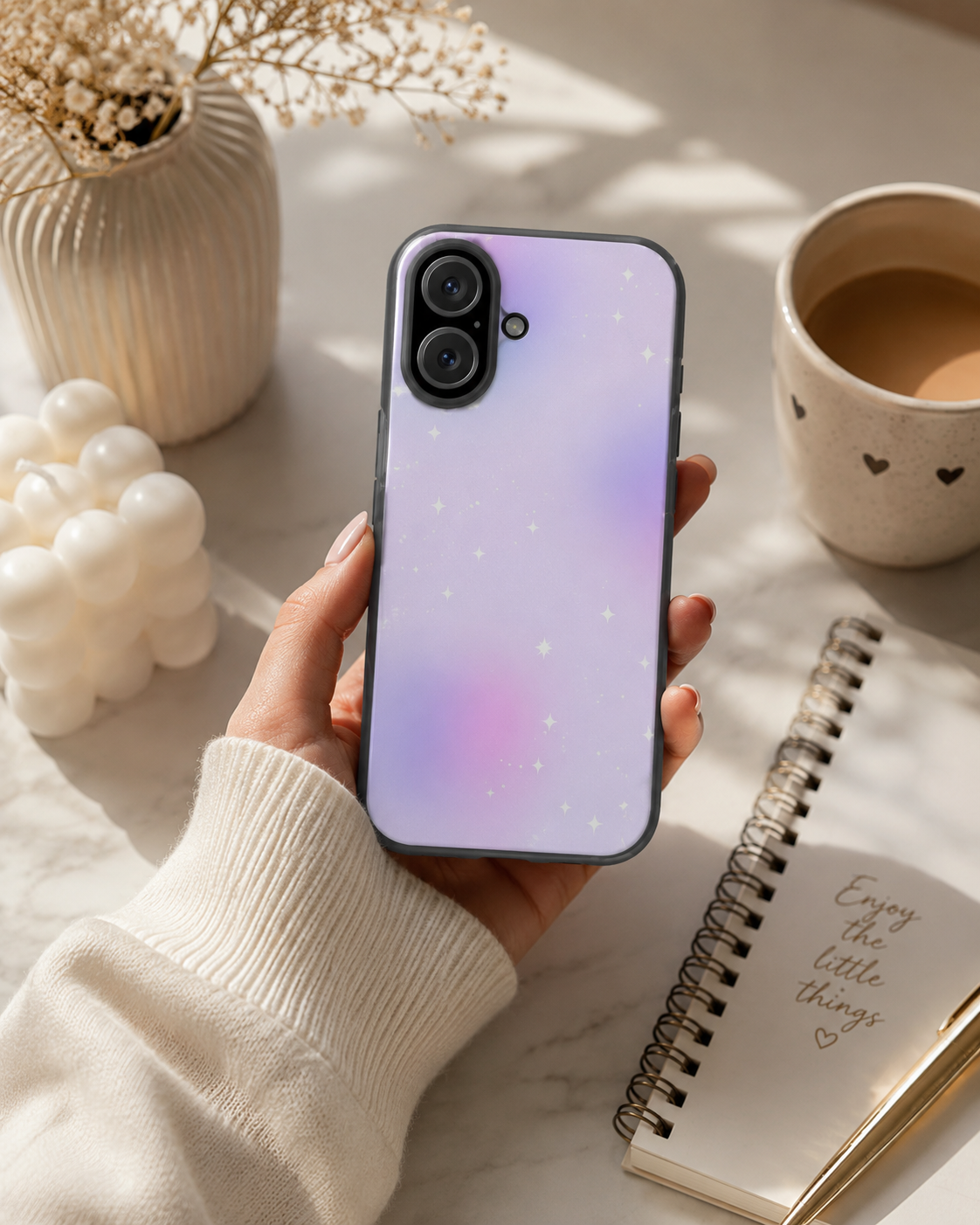 Clear Magnetic Phone Case — Pastel Purple Galaxy with Sparkle