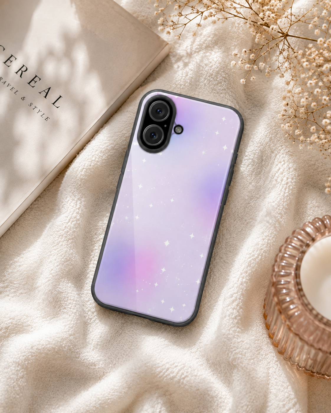 Clear Magnetic Phone Case — Pastel Purple Galaxy with Sparkle