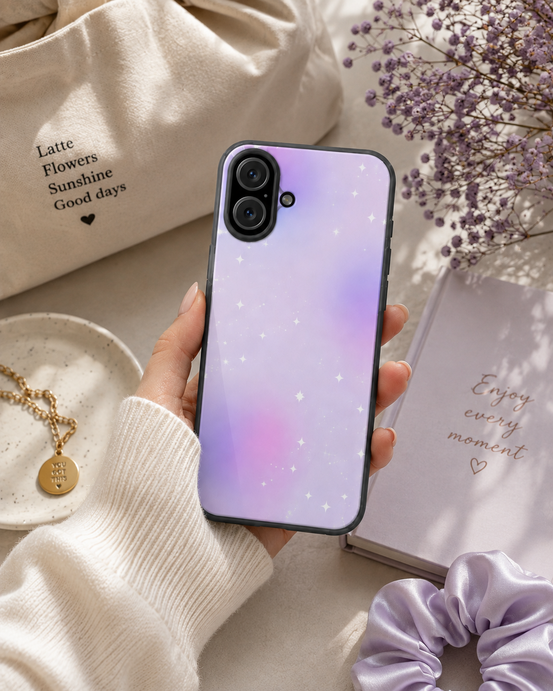 Clear Magnetic Phone Case — Pastel Purple Galaxy with Sparkle