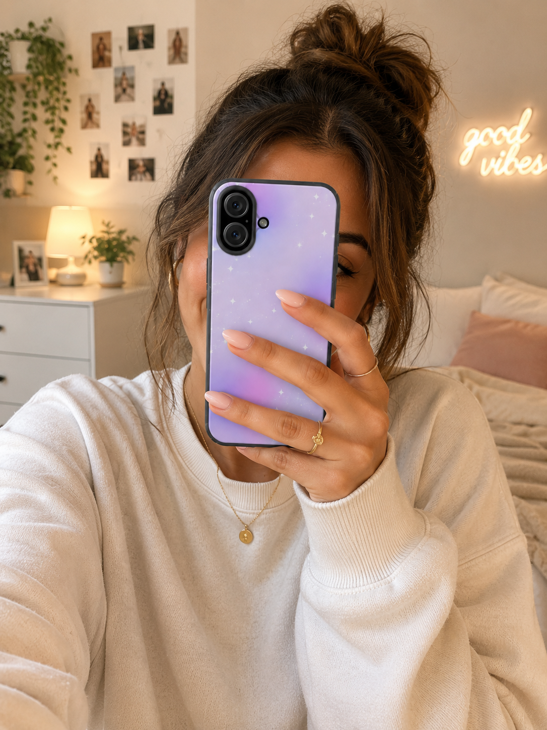 Clear Magnetic Phone Case — Pastel Purple Galaxy with Sparkle