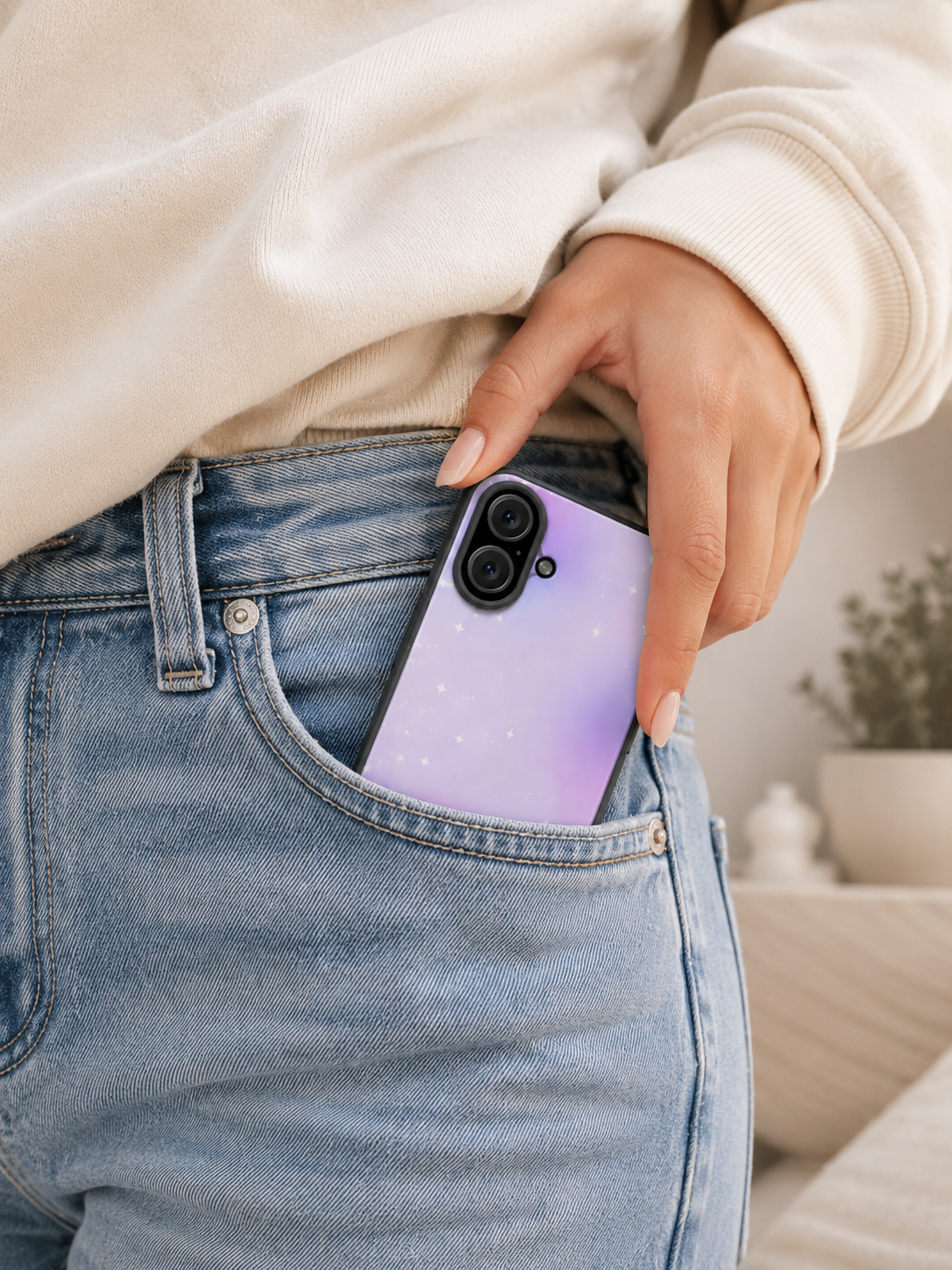 Clear Magnetic Phone Case — Pastel Purple Galaxy with Sparkle
