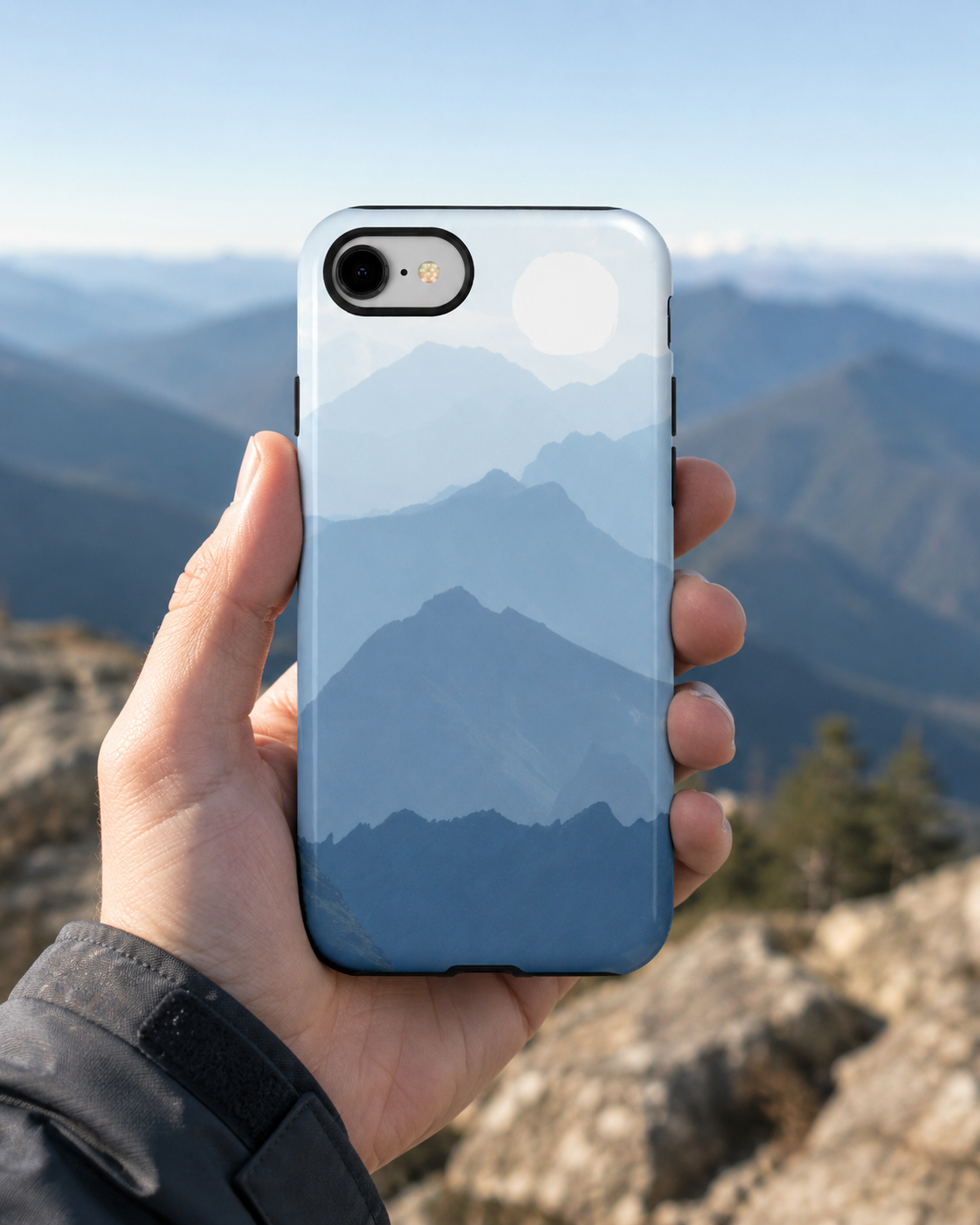 Mountain Sunrise Tough Phone Case — Blue Layered Peaks Protective Cover