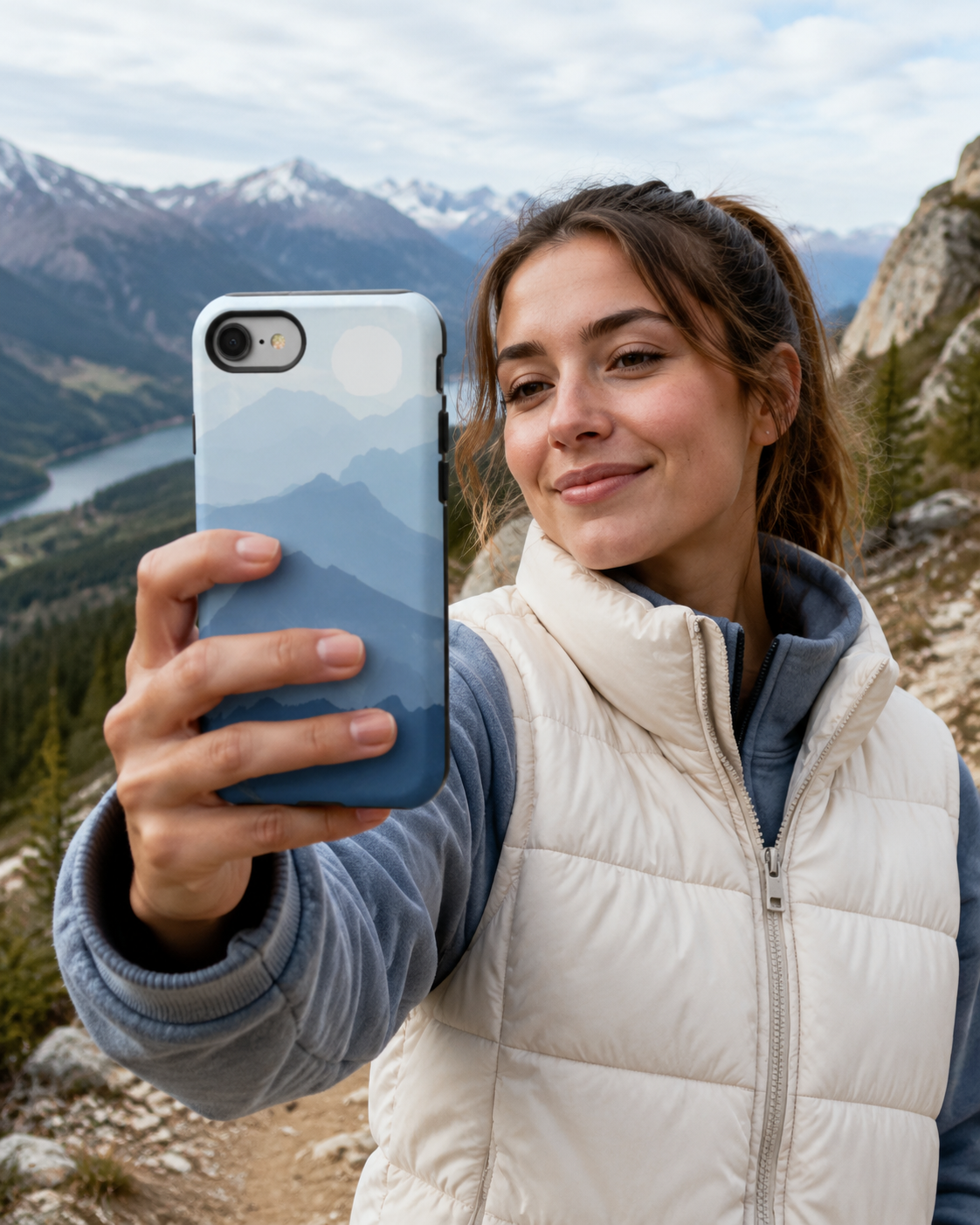 Mountain Sunrise Tough Phone Case — Blue Layered Peaks Protective Cover