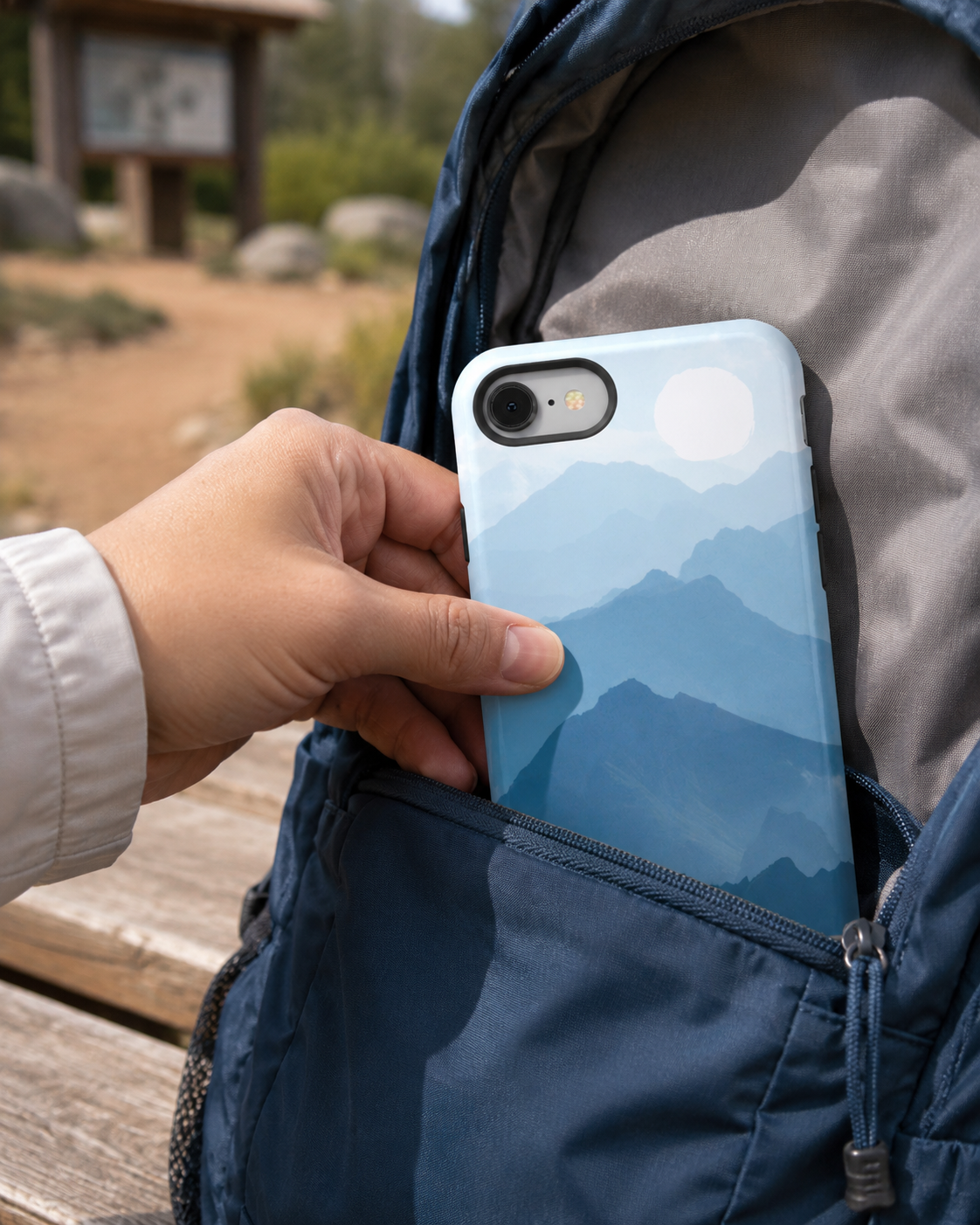 Mountain Sunrise Tough Phone Case — Blue Layered Peaks Protective Cover