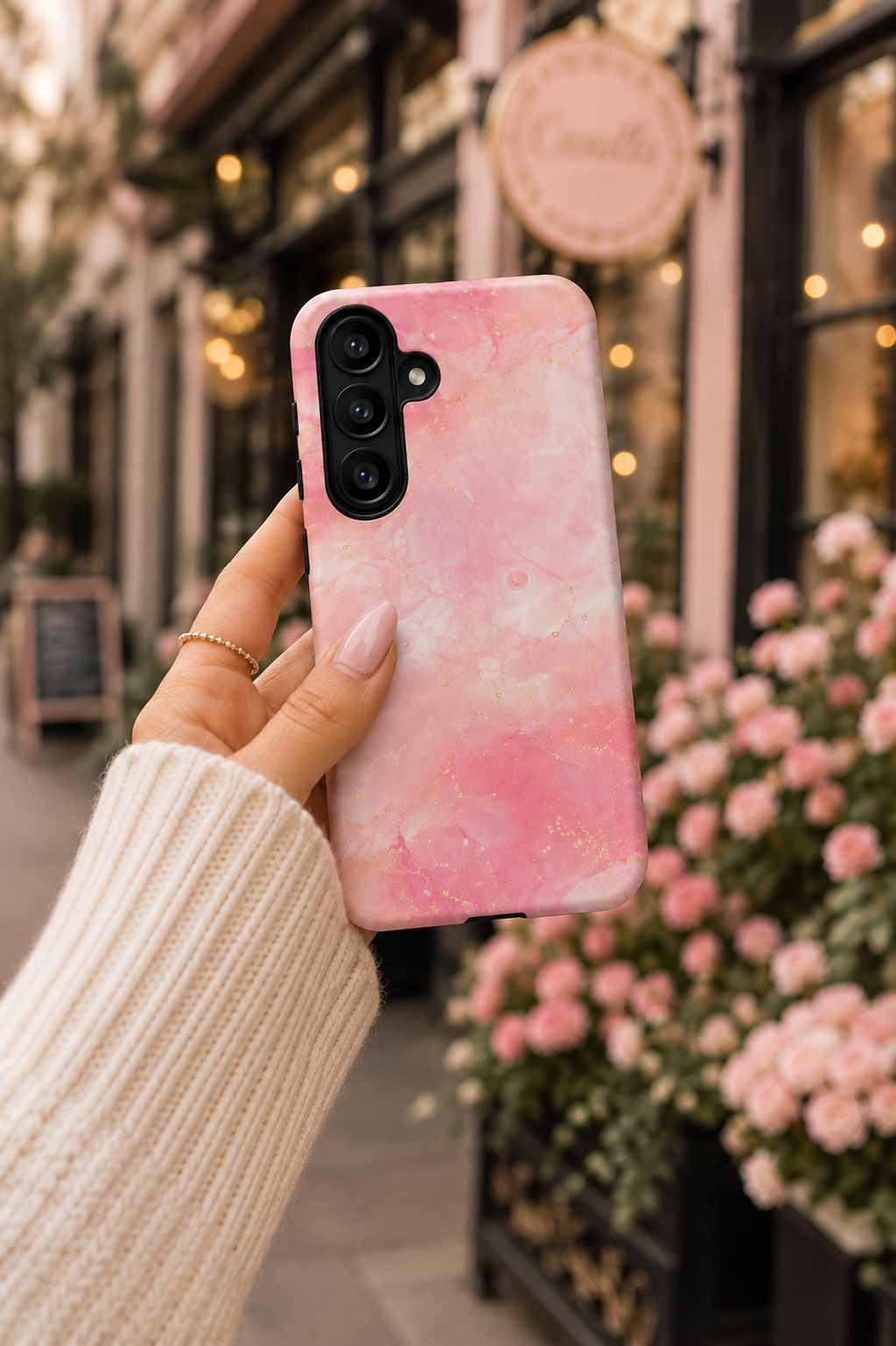 Pink Marble Tough Phone Case — Protective iPhone Cover with Gold Vein Design
