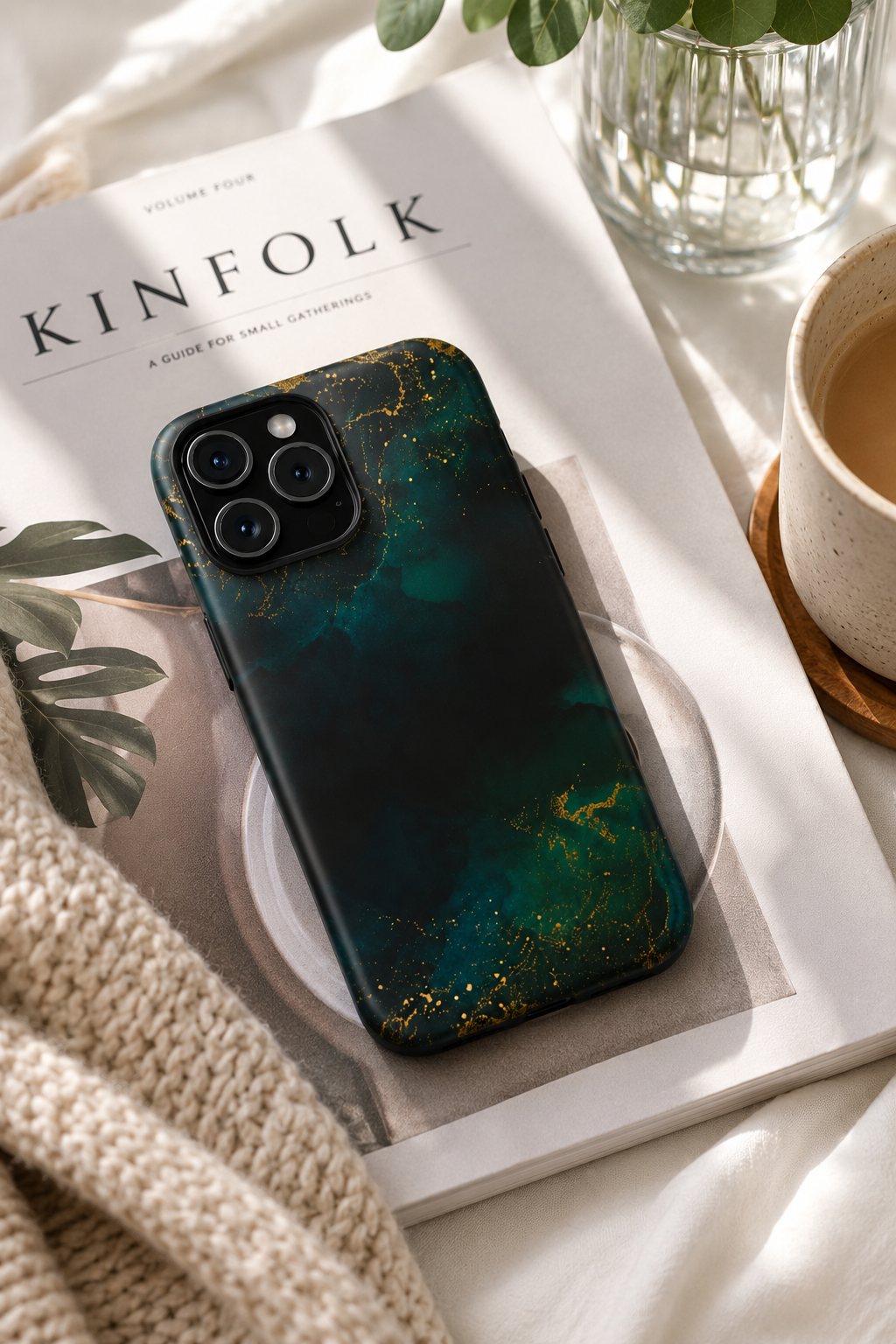 Emerald Marble Tough Phone Case — Dark Green & Gold Abstract Drop-Proof Cover