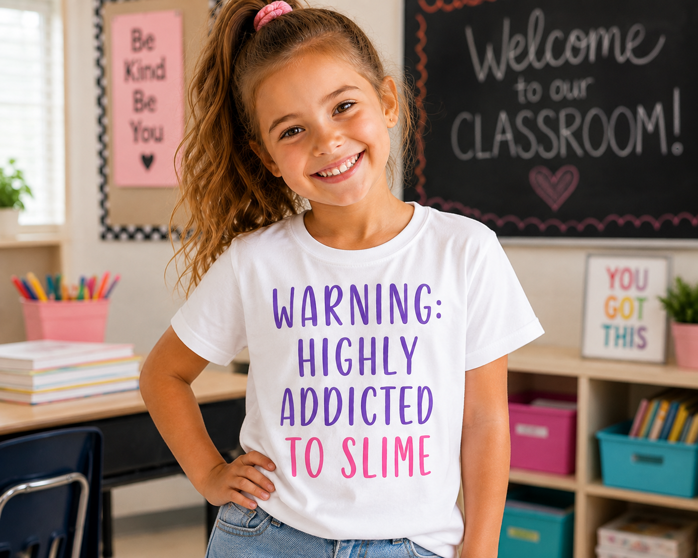 Youth Tee: "Warning: Highly Addicted to Slime" Kids Short Sleeve Shirt