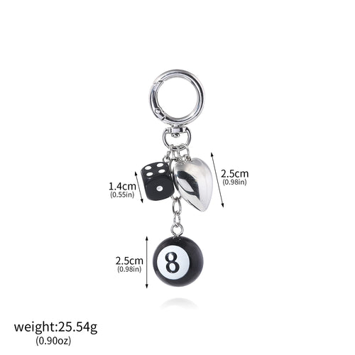 Hiphop Black Dice Billiards Keychain Y2K Lucky Dice Starburst Pendant