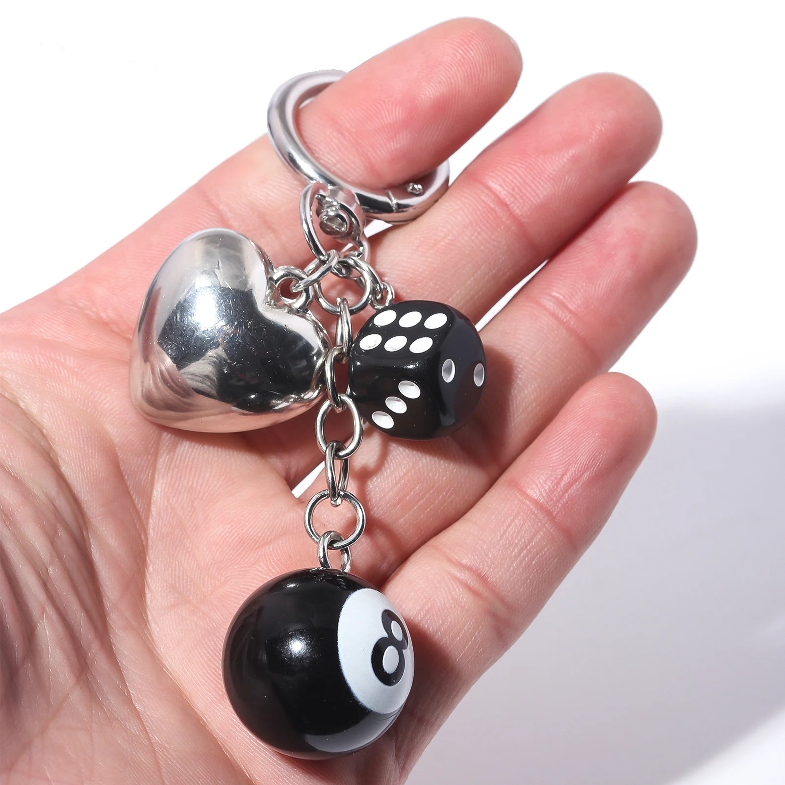 Hiphop Black Dice Billiards Keychain Y2K Lucky Dice Starburst Pendant