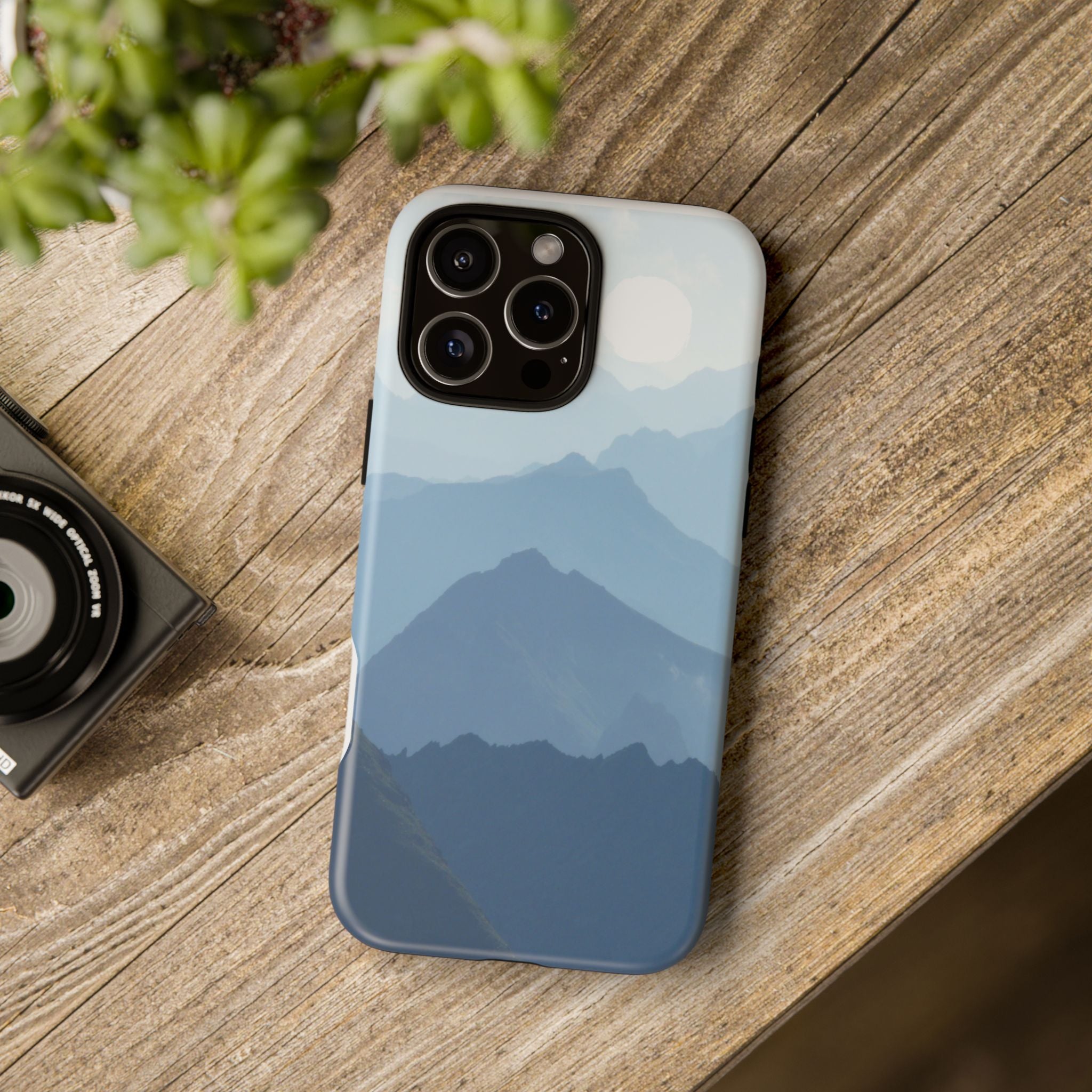 Mountain Sunrise Tough Phone Case — Blue Layered Peaks Protective Cover