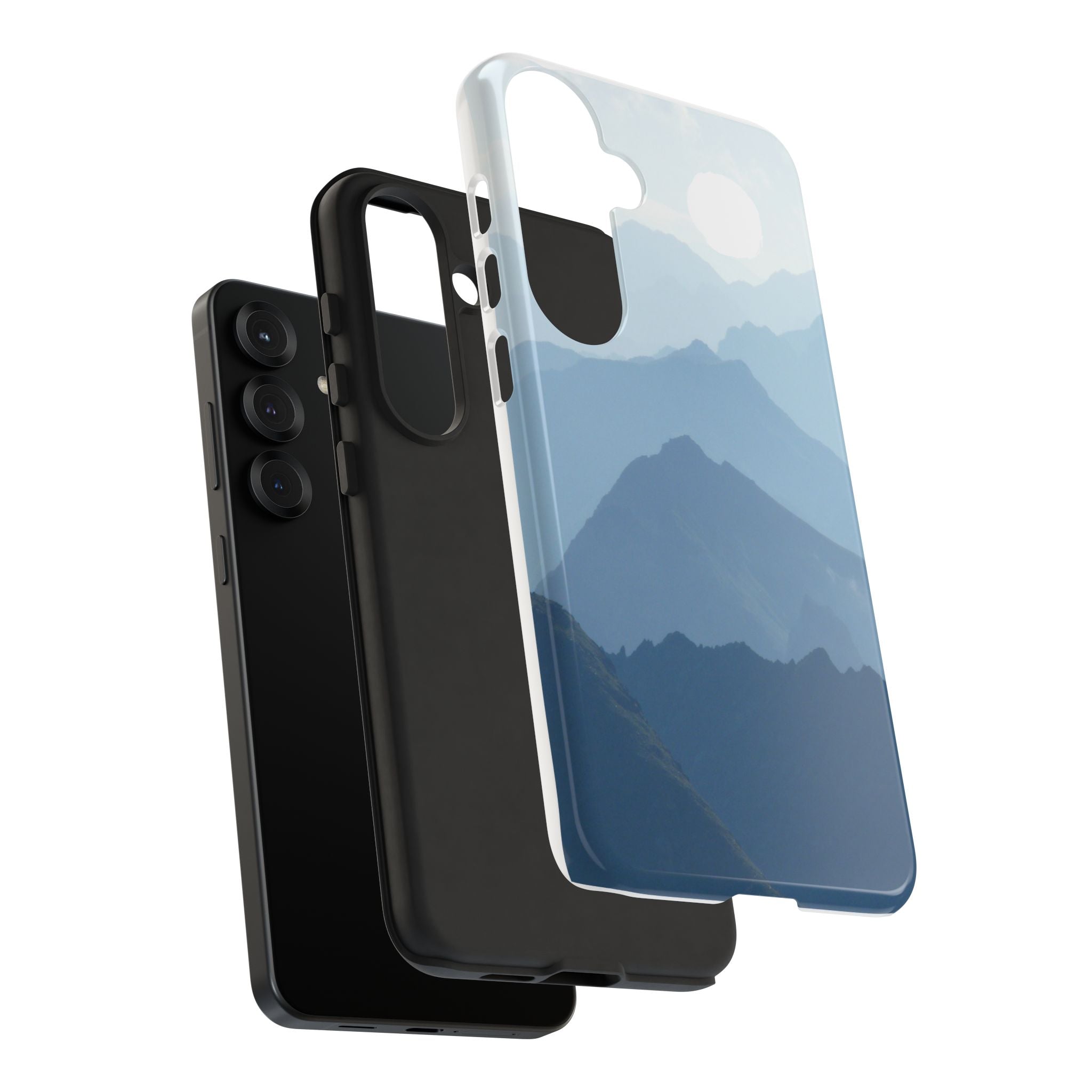 Mountain Sunrise Tough Phone Case — Blue Layered Peaks Protective Cover