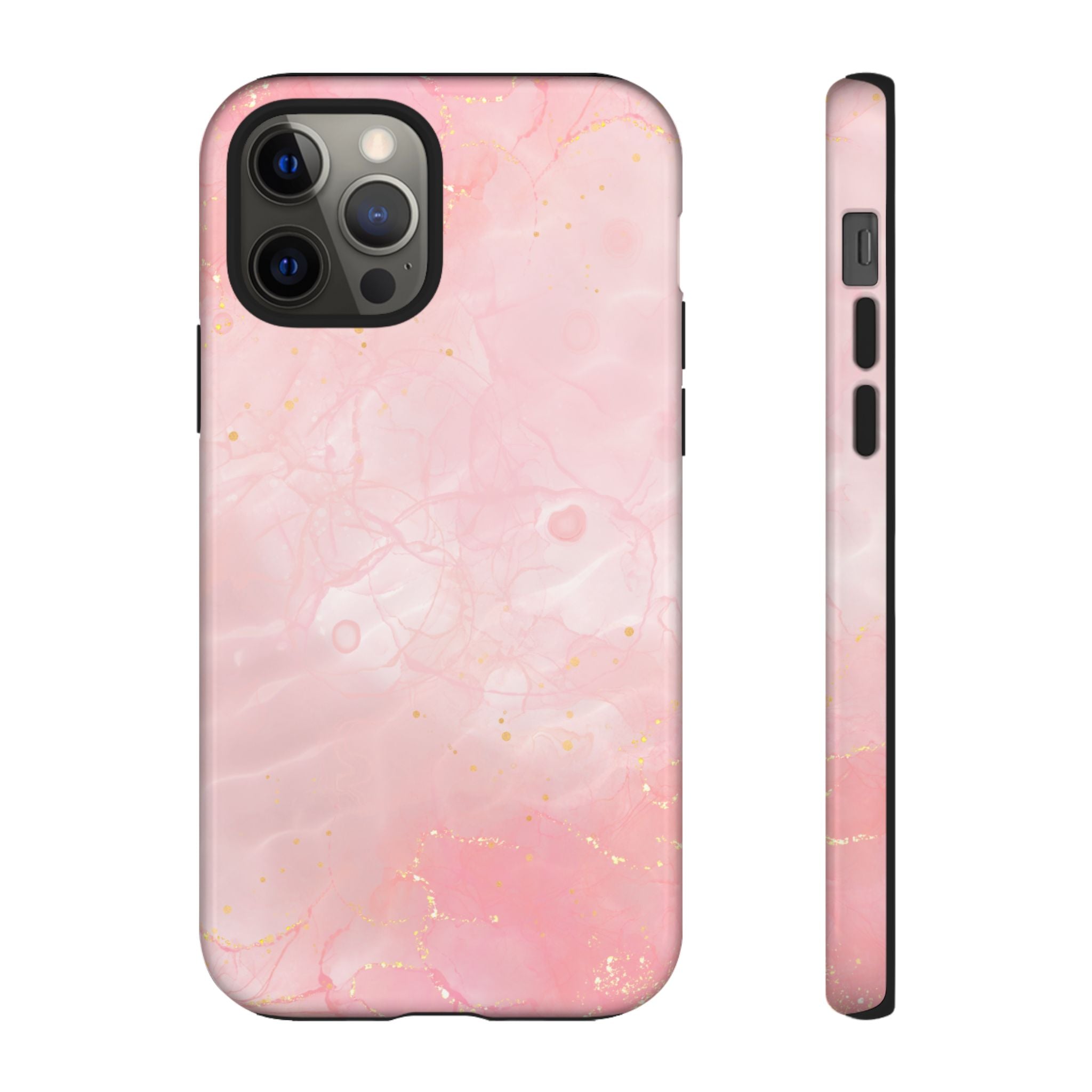 Pink Marble Tough Phone Case — Protective iPhone Cover with Gold Vein Design