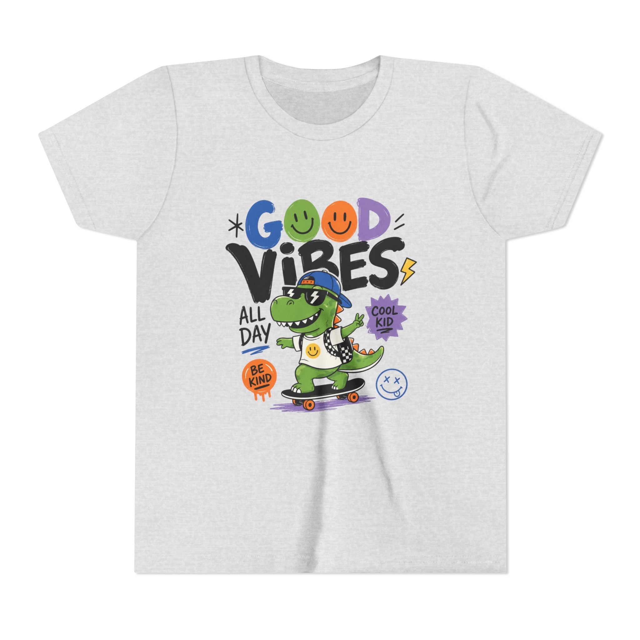 Good Vibes Skate Dino Youth Tee – Cool Kid Graphic Shirt