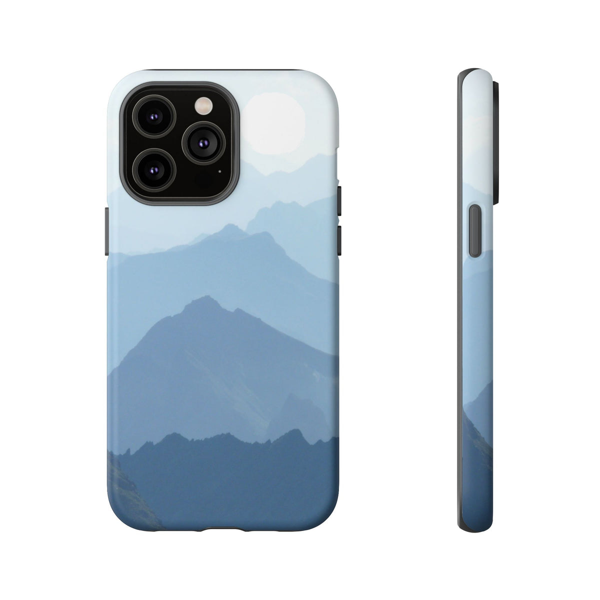 Mountain Sunrise Tough Phone Case — Blue Layered Peaks Protective Cover