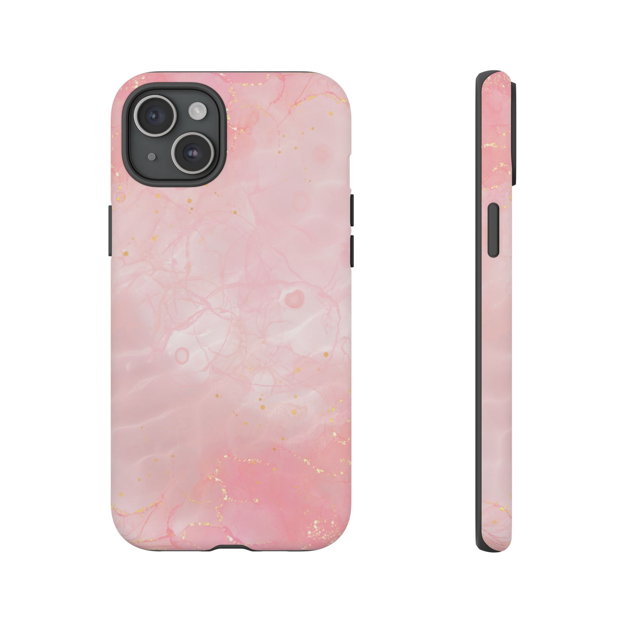 Pink Marble Tough Phone Case — Protective iPhone Cover with Gold Vein Design