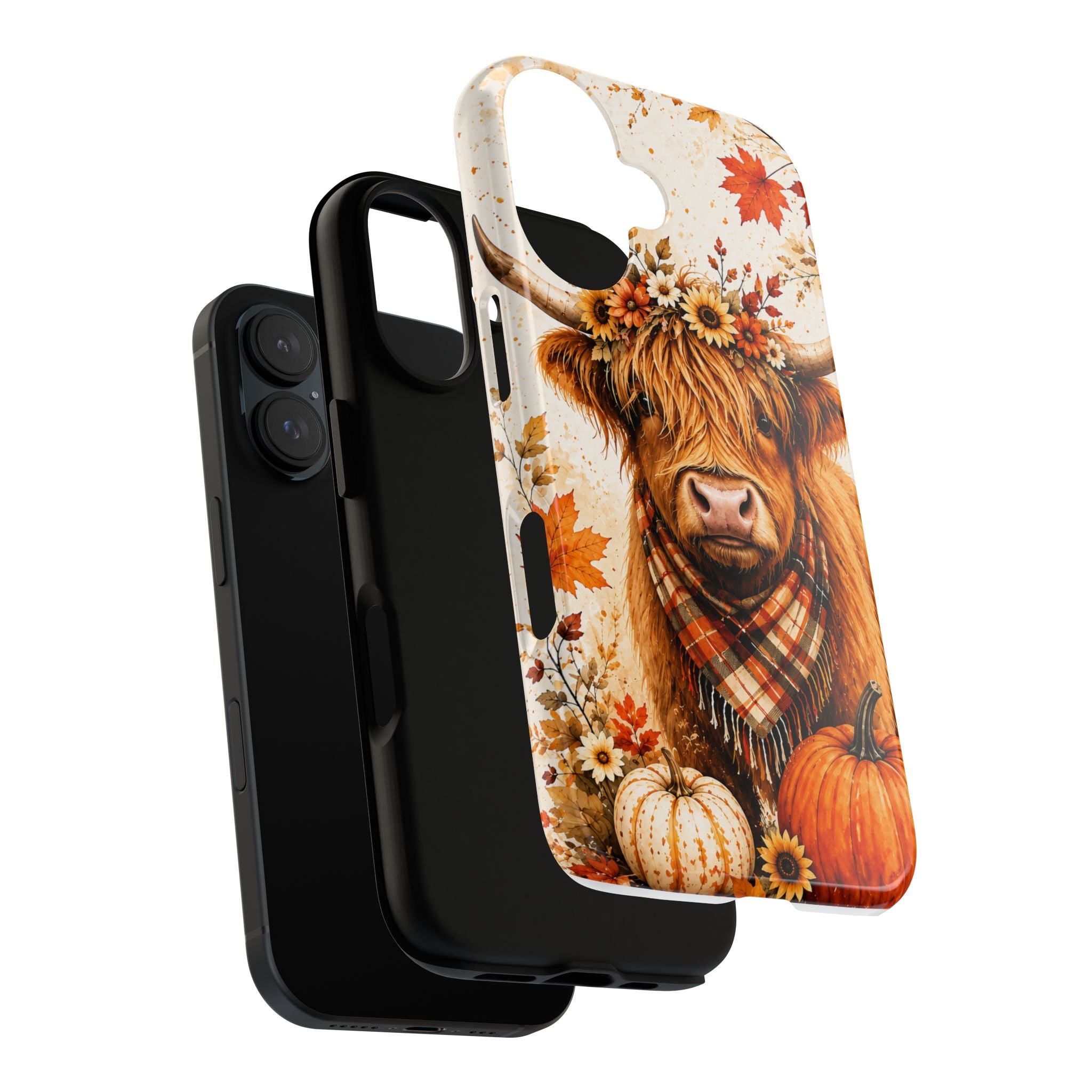 Autumn Highland Cow Phone Case — Fall Pumpkin & Sunflower Tough Case