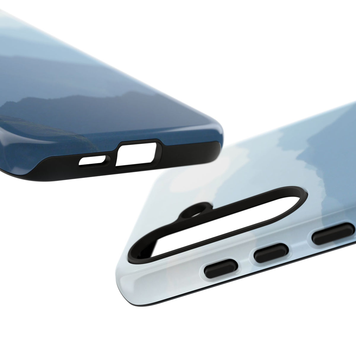Mountain Sunrise Tough Phone Case — Blue Layered Peaks Protective Cover