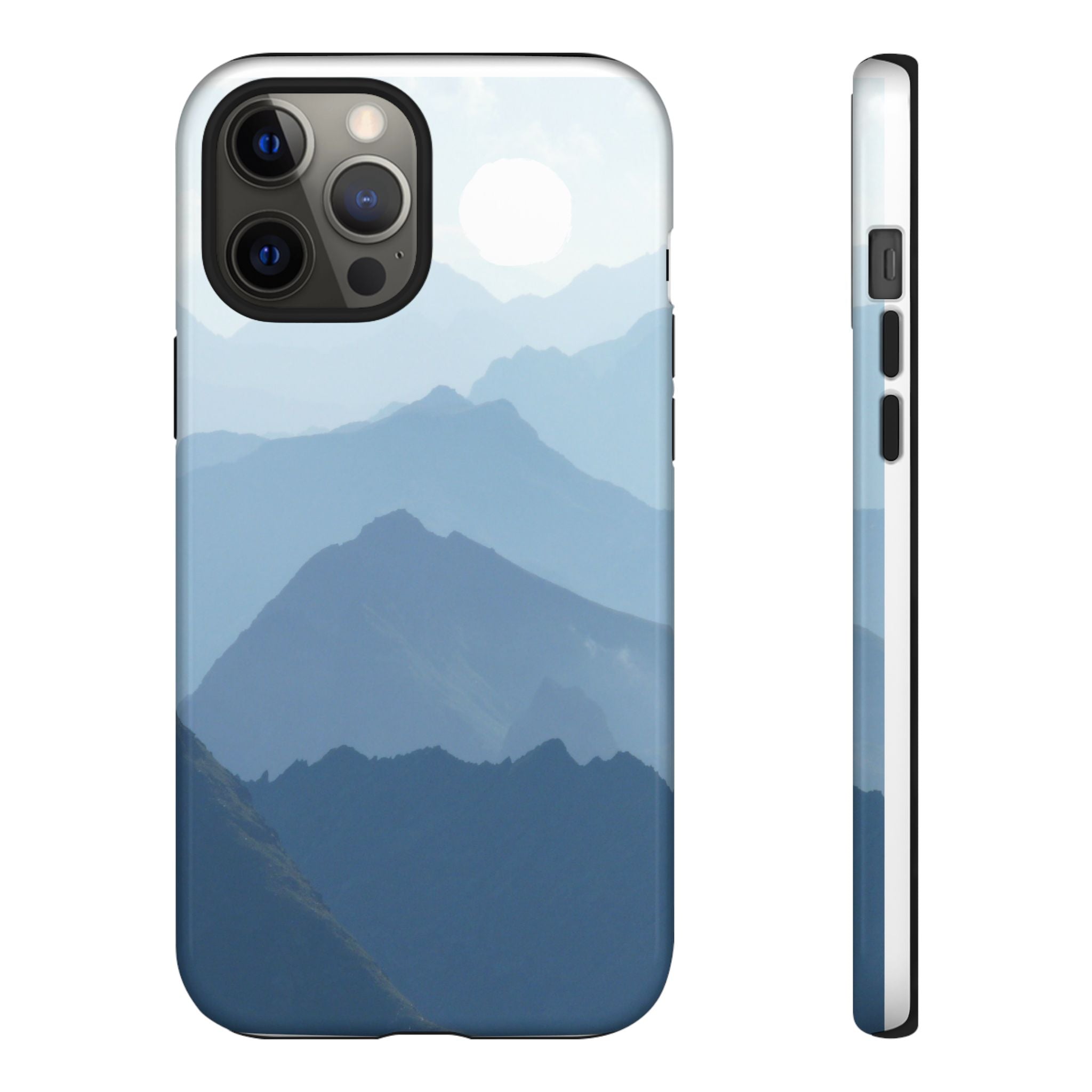 Mountain Sunrise Tough Phone Case — Blue Layered Peaks Protective Cover
