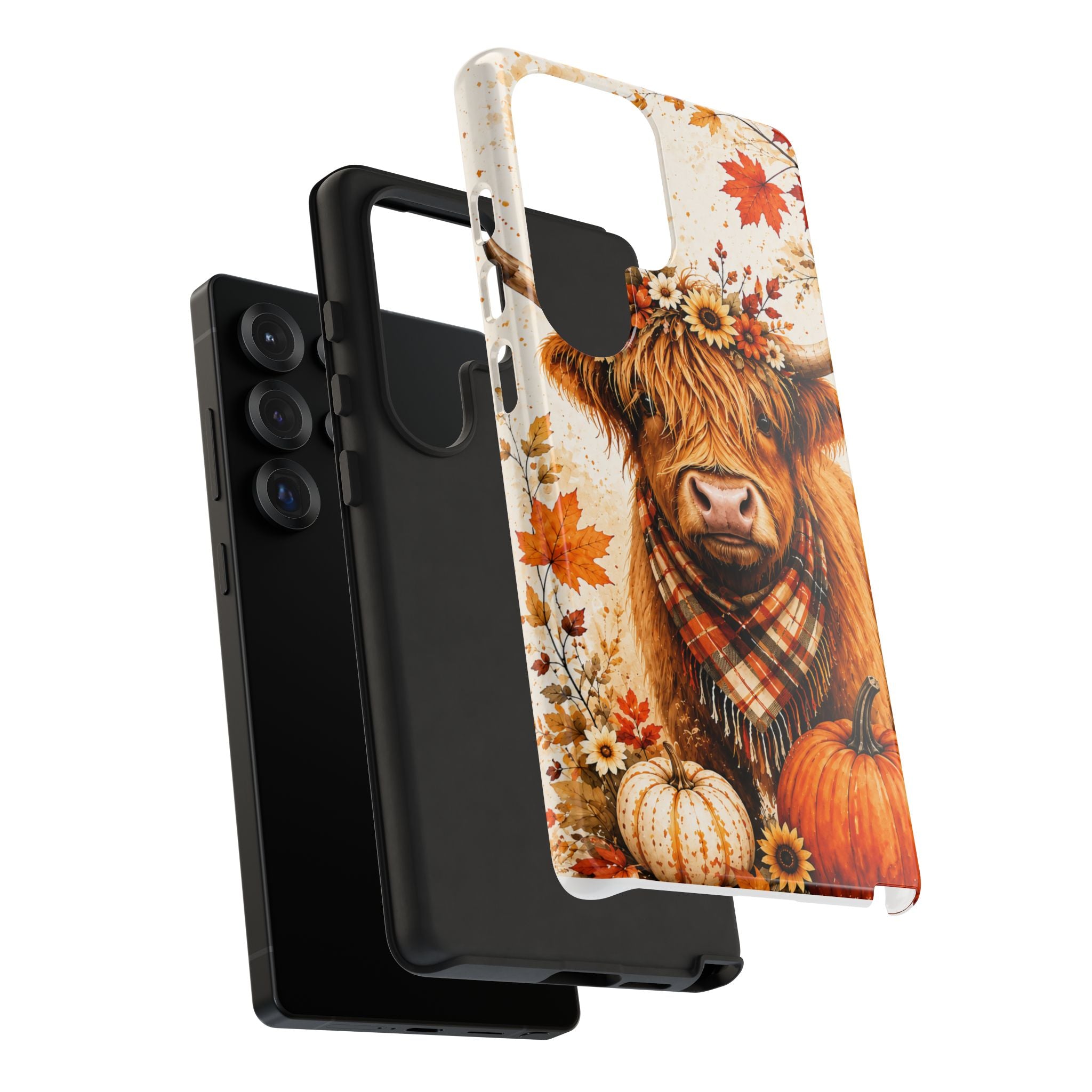 Autumn Highland Cow Phone Case — Fall Pumpkin & Sunflower Tough Case