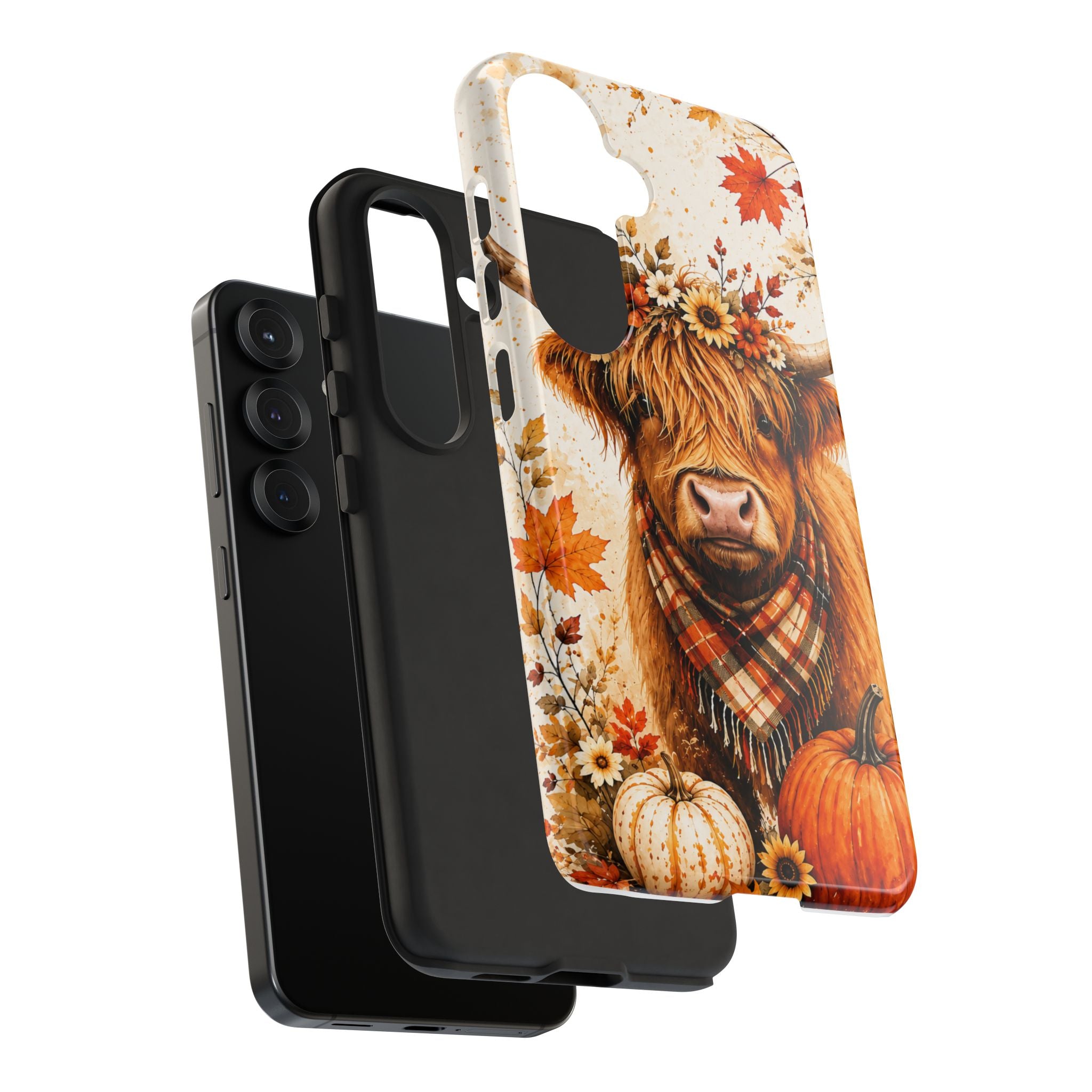 Autumn Highland Cow Phone Case — Fall Pumpkin & Sunflower Tough Case