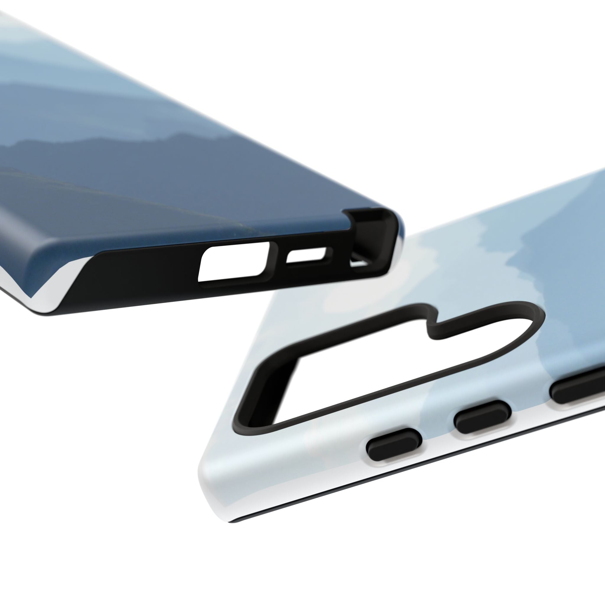 Mountain Sunrise Tough Phone Case — Blue Layered Peaks Protective Cover