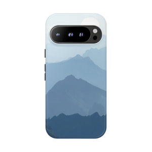 Mountain Sunrise Tough Phone Case — Blue Layered Peaks Protective Cover