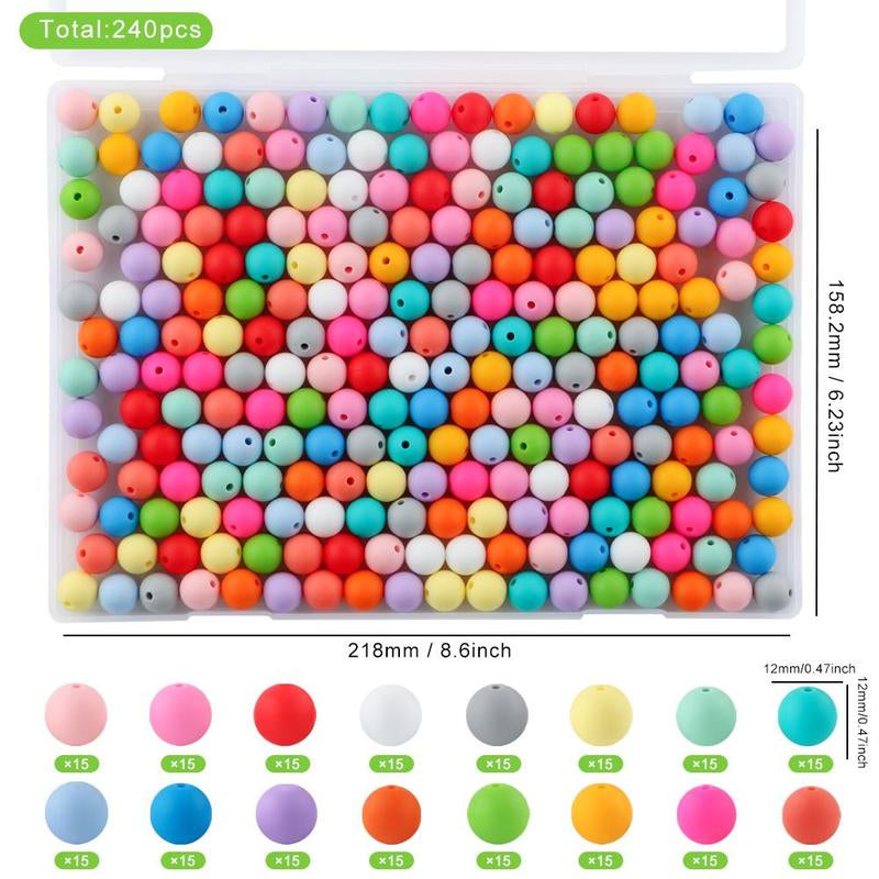 12Mm Silicone Beads, 240Pcs/Box Mixed Color Beads for Keychain Making, Silicone Focal Beads for Pens, Silicone Beads for Crafts Making for Keychain Pendant, Pen Accessories