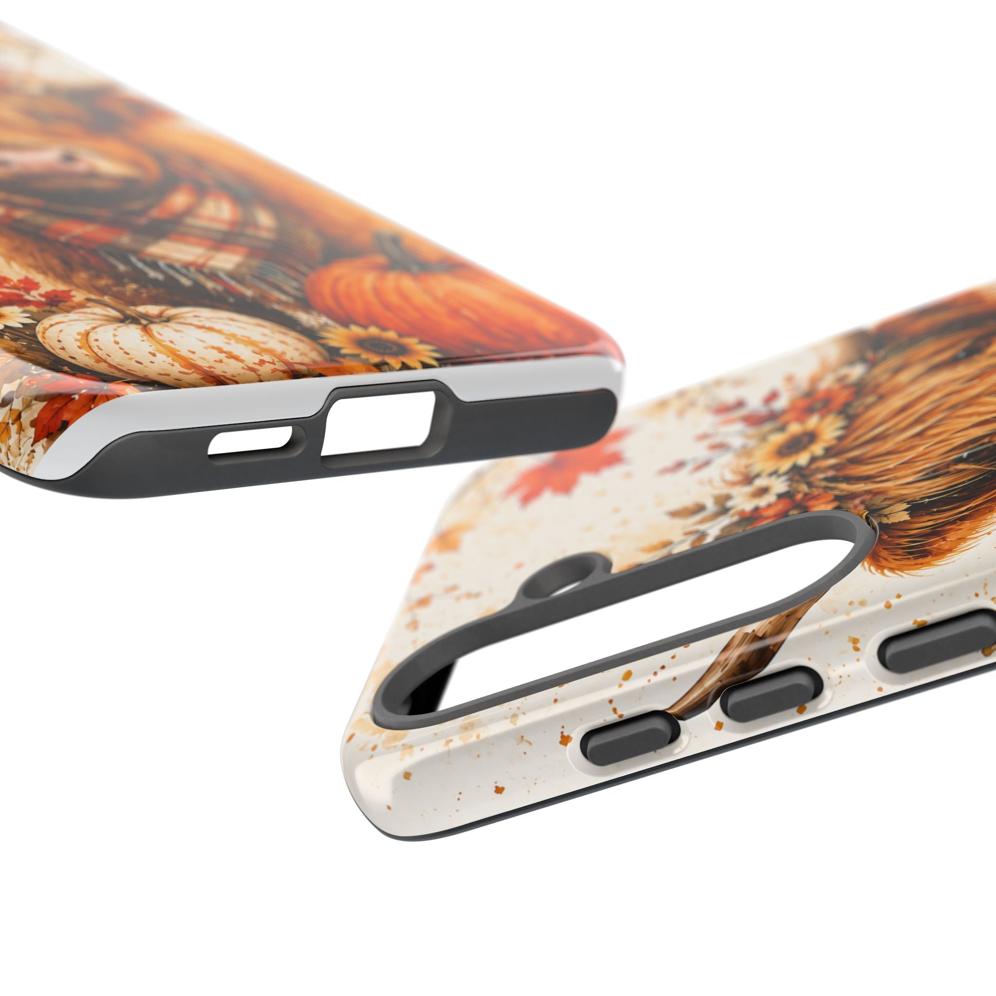 Autumn Highland Cow Phone Case — Fall Pumpkin & Sunflower Tough Case