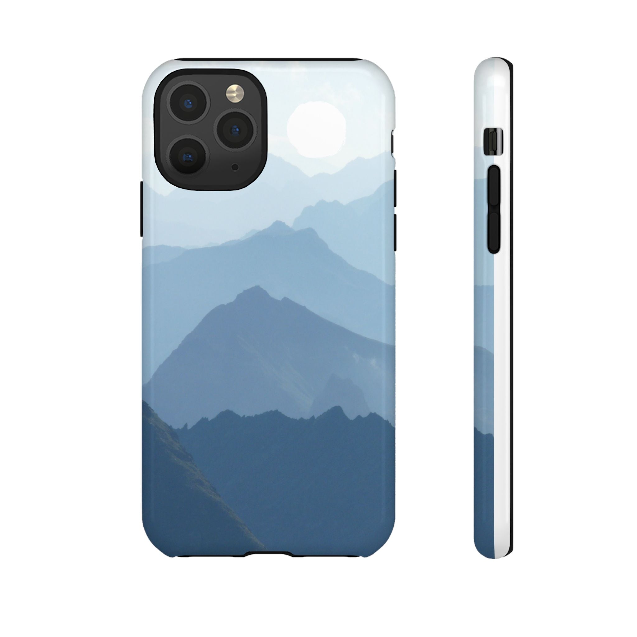 Mountain Sunrise Tough Phone Case — Blue Layered Peaks Protective Cover