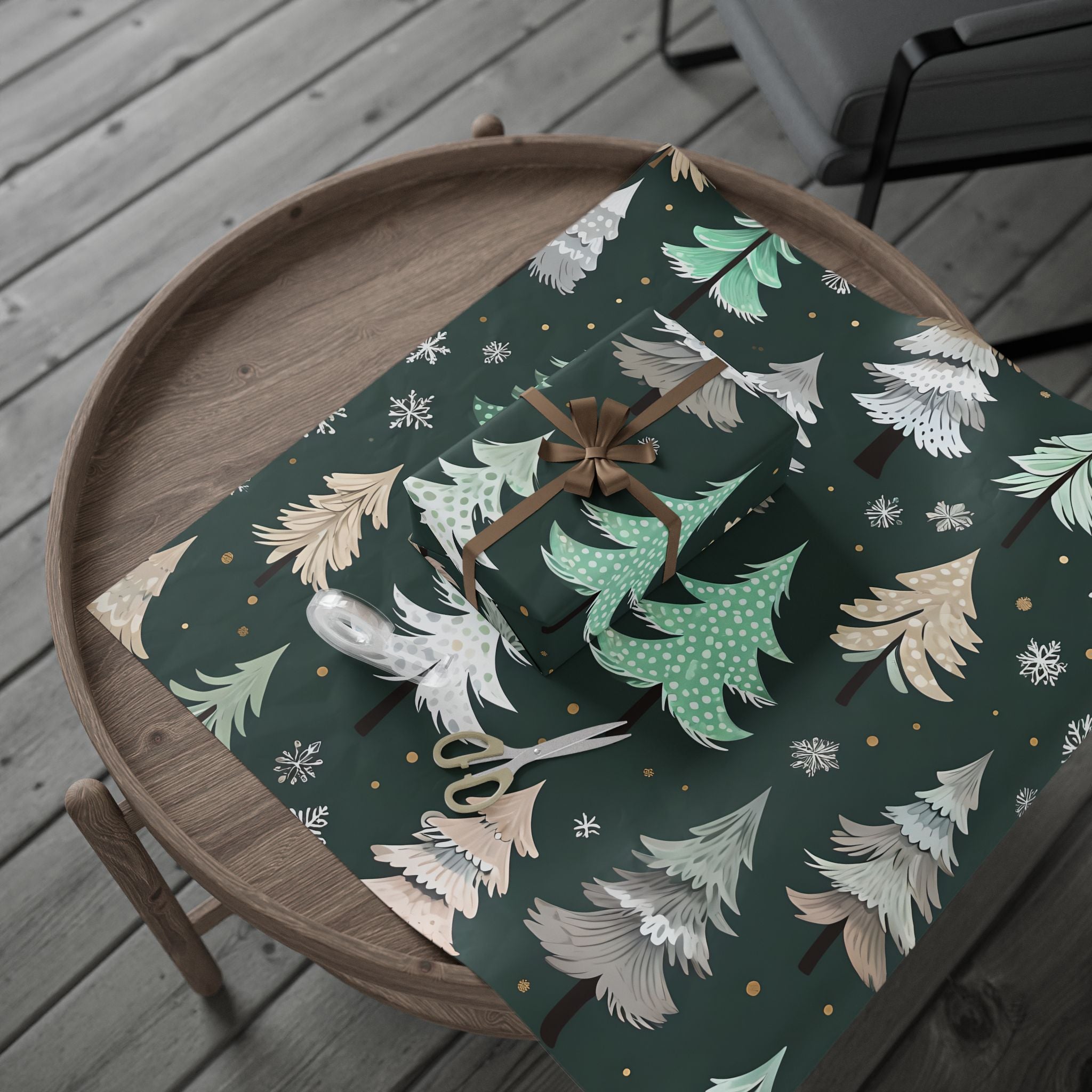 Holiday Pine Tree Wrapping Paper — Dark Green Christmas Gift Wrap