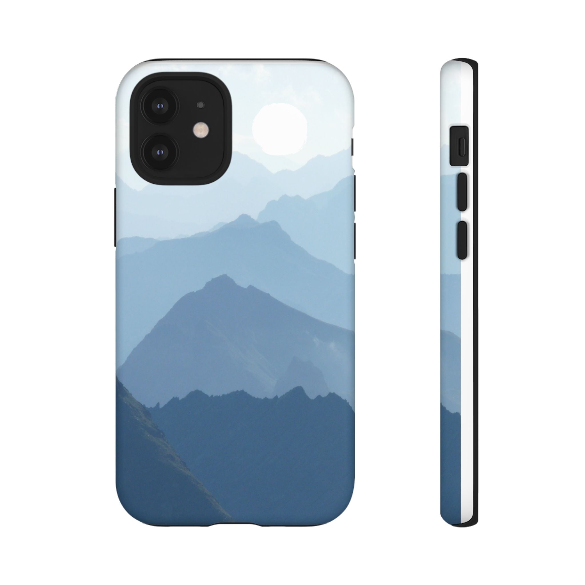 Mountain Sunrise Tough Phone Case — Blue Layered Peaks Protective Cover