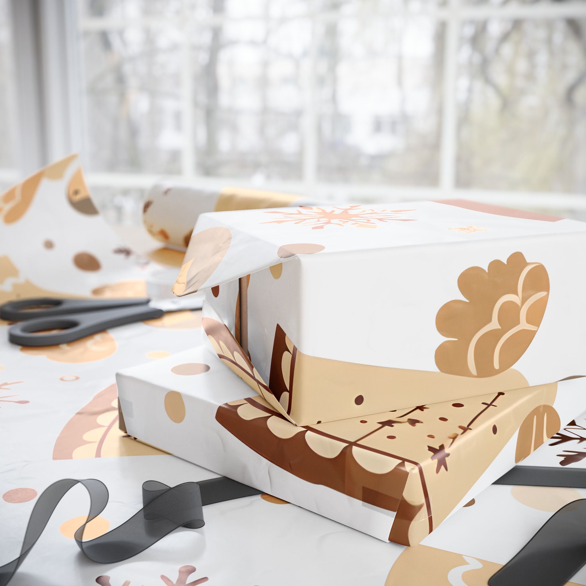 Wrapping Paper — Neutral Gingerbread & Wreath Holiday Gift Wrap