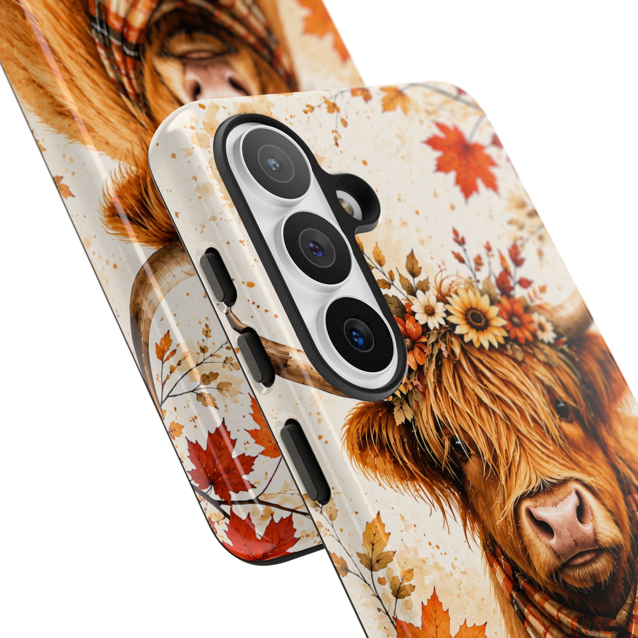 Autumn Highland Cow Phone Case — Fall Pumpkin & Sunflower Tough Case