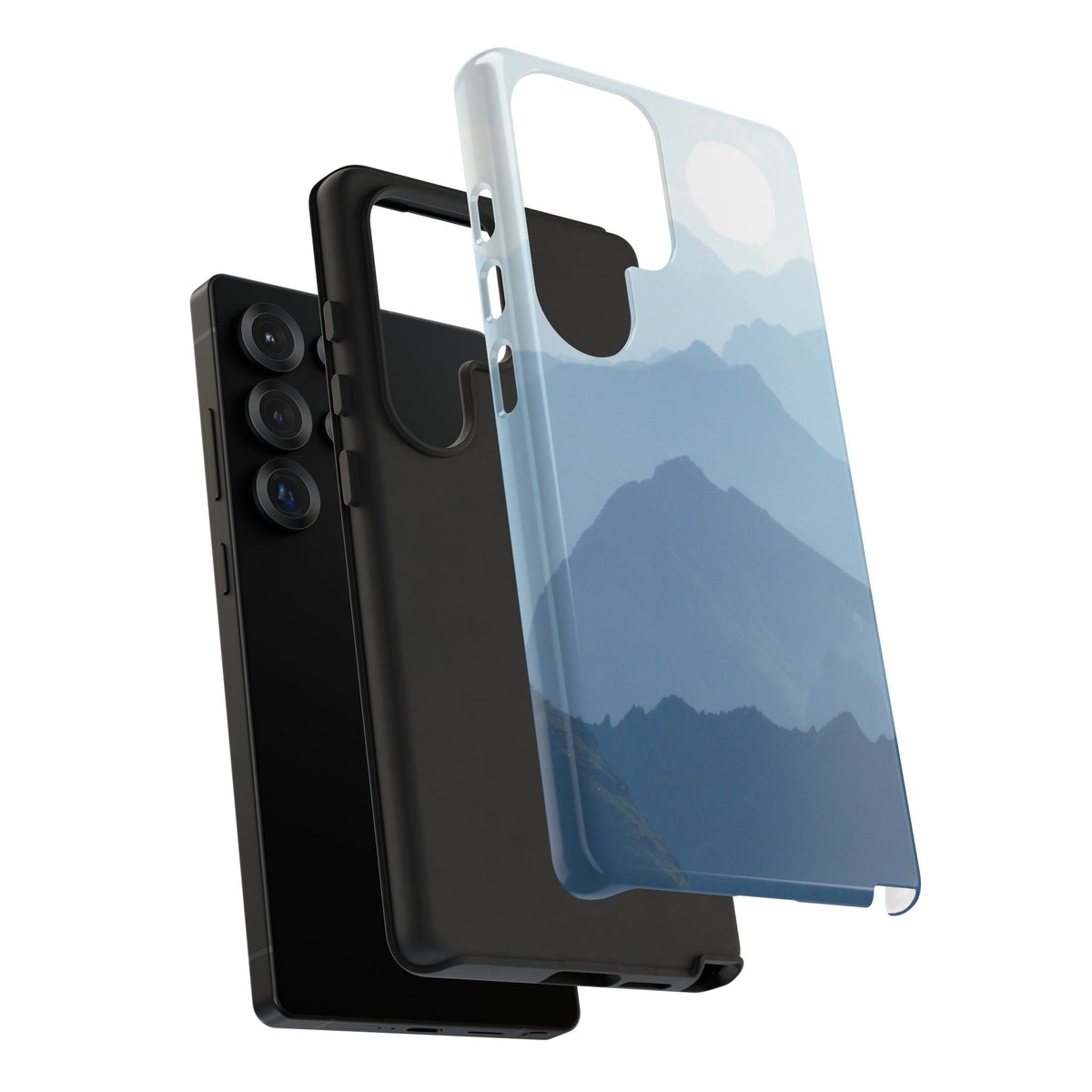 Mountain Sunrise Tough Phone Case — Blue Layered Peaks Protective Cover