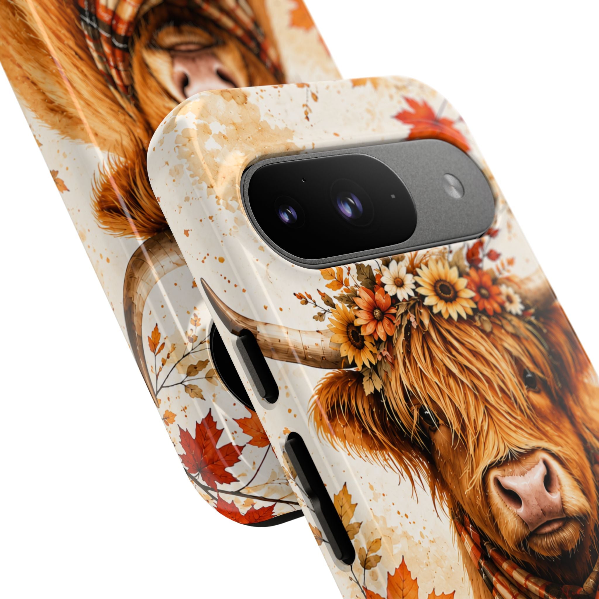 Autumn Highland Cow Phone Case — Fall Pumpkin & Sunflower Tough Case