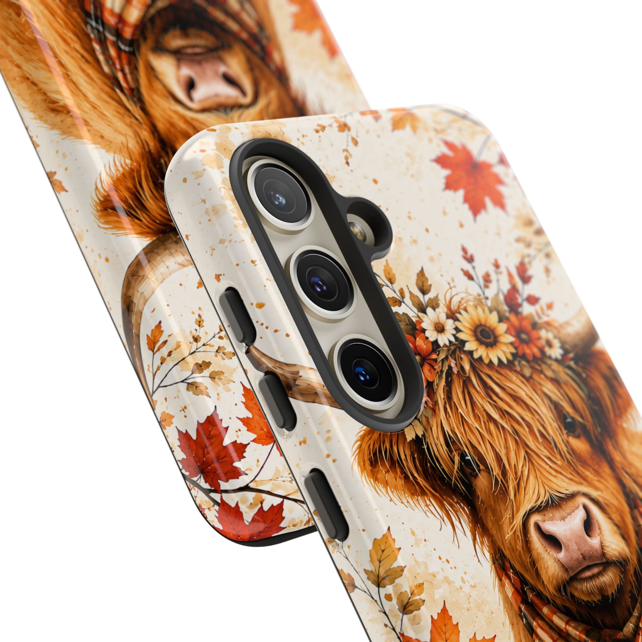 Autumn Highland Cow Phone Case — Fall Pumpkin & Sunflower Tough Case